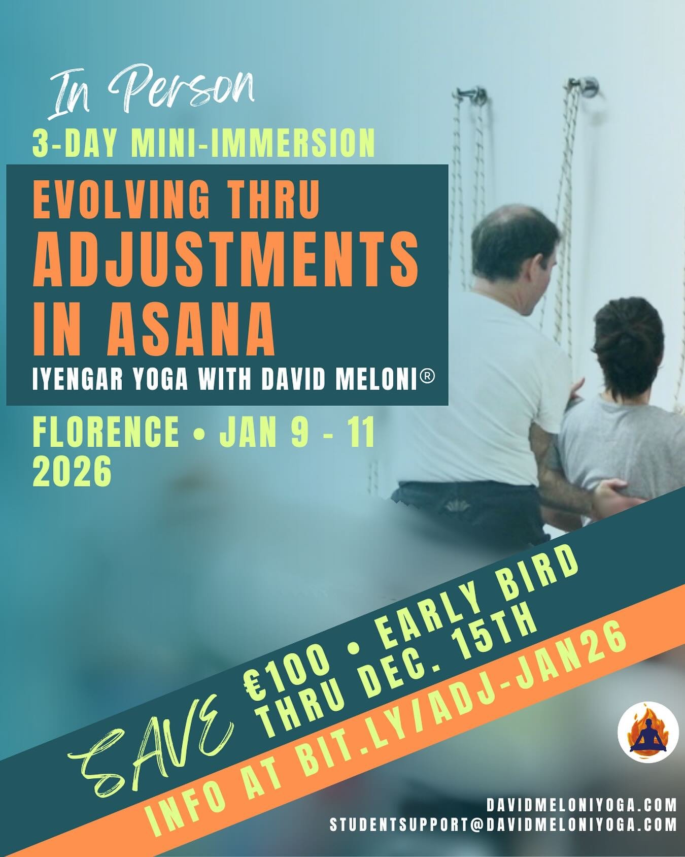 ✨Unique opportunity to study in-person with David Meloni.
 
✨&rdquo;Evolving Through Adjustments in Asana&rdquo;
January 9th&nbsp;&nbsp;- 11th in Florence, Italy 

✨Space is limited &bull; In-Person &bull; Taught in both English &amp;&nbsp;&nbsp;Ital