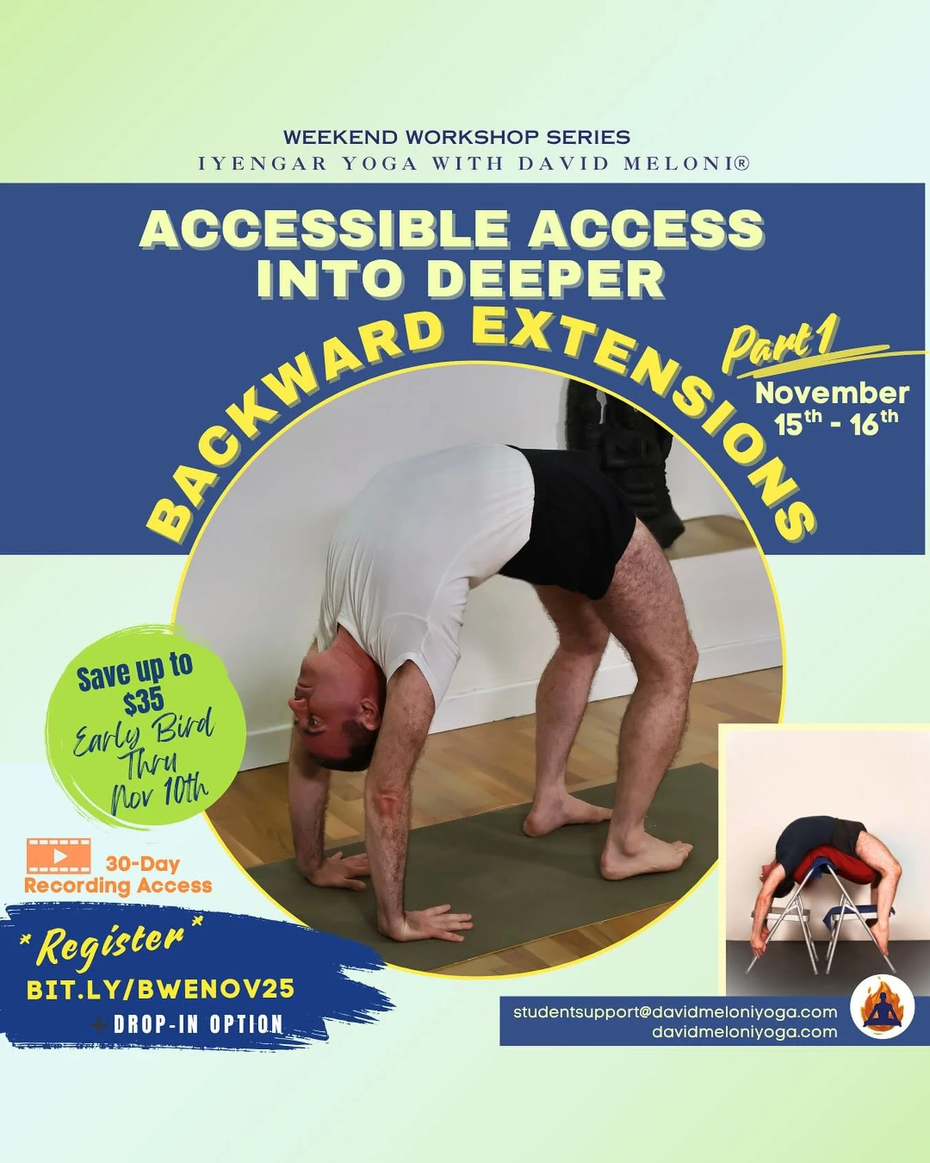 Have you ever questioned if there are other ways to approach the next level of Backward Extensions, progressing beyond the basic ones? &nbsp;Part 1 of this weekend workshop explores how you can practice this category of poses with intentional set-ups