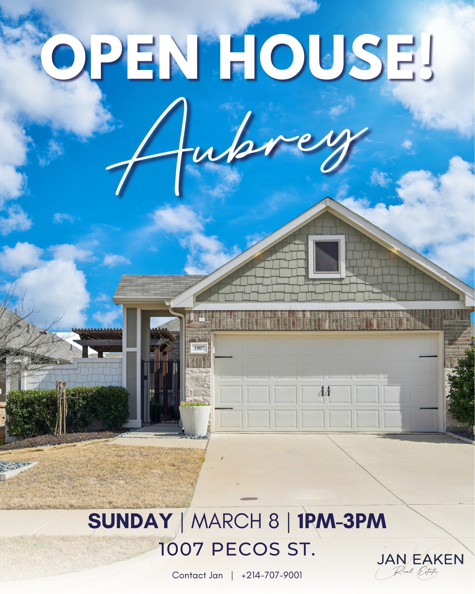 🏡 Open House This Sunday!

Join us Sunday, March 8th from 1&ndash;3 PM to tour this beautiful home at 1007 Pecos St. in Aubrey, TX!

This 3 bed, 2 bath former model home is full of thoughtful upgrades and charm. From engineered hardwood floors and s