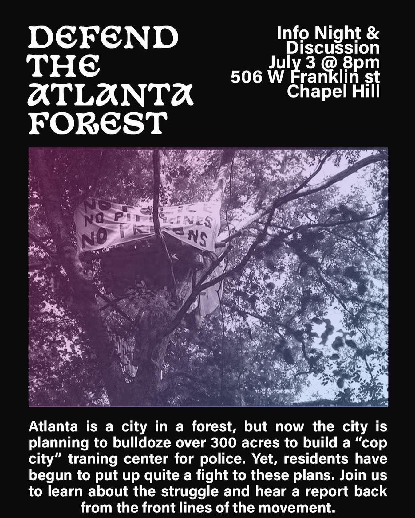 BASEMENT supports local efforts to educate our communities! Especially in the arts and in the interconnected regional issues that impact us all. We hope to see you at this important event tomorrow, Sunday, July 3! 

Defend the Atlanta Forest
Triangle