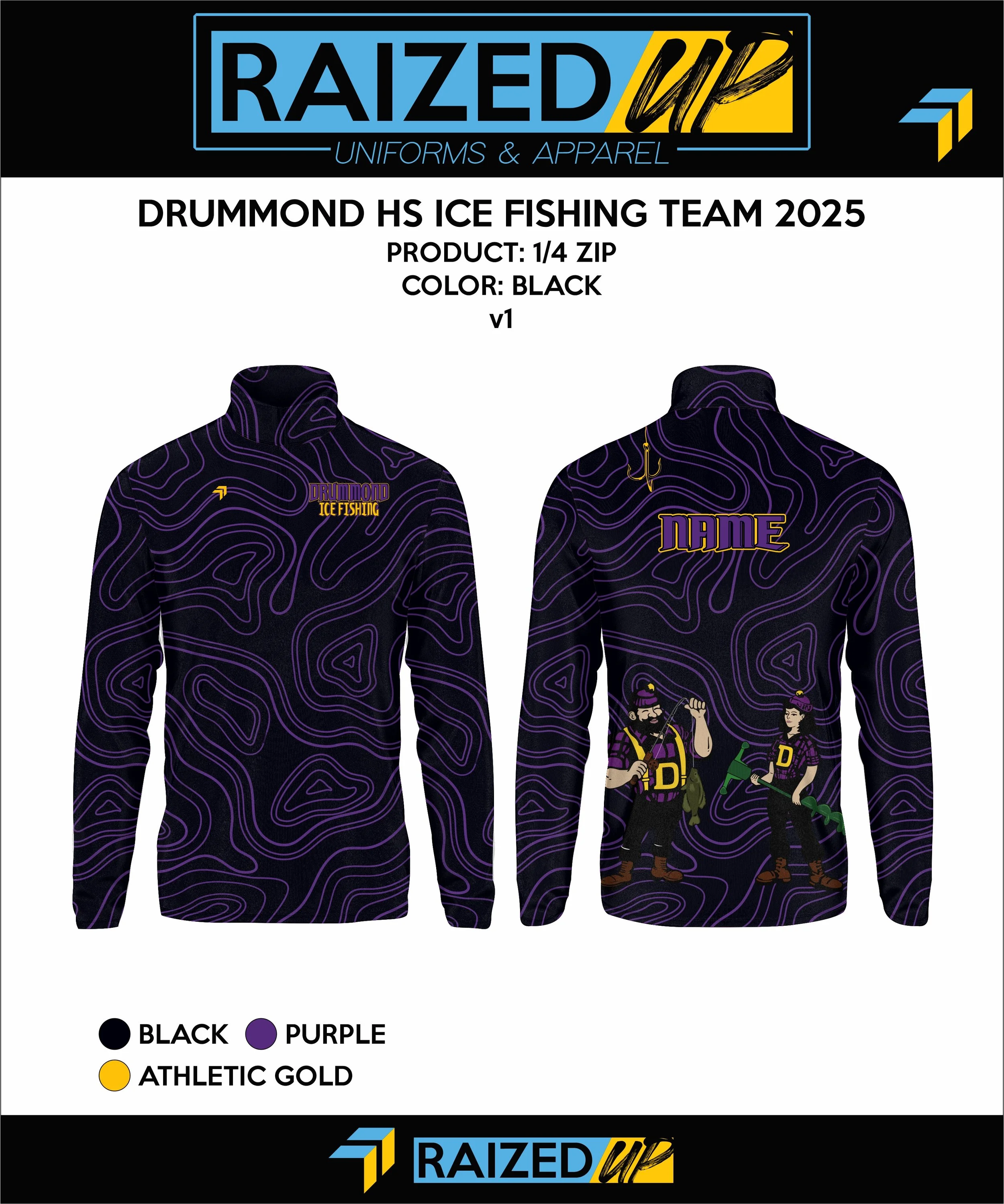 Drummond Ice Fishing Sublimated Black 1/4 Zip