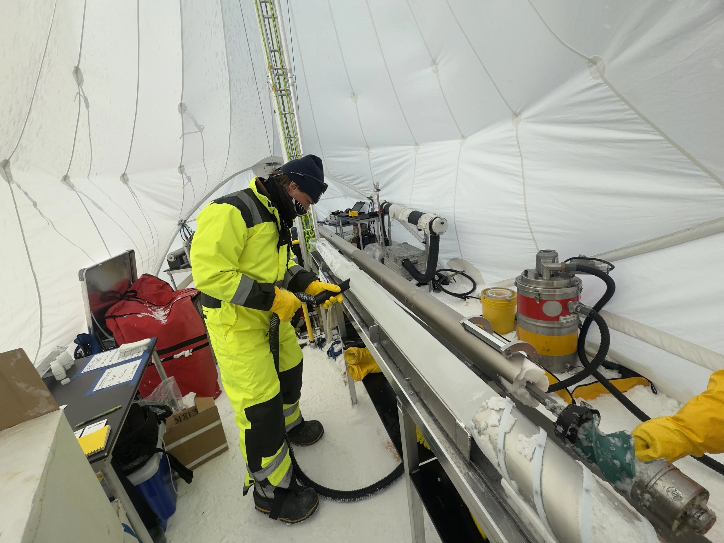   Cleaning estistol off of new ice cores makes logging and labeling them much easier.  