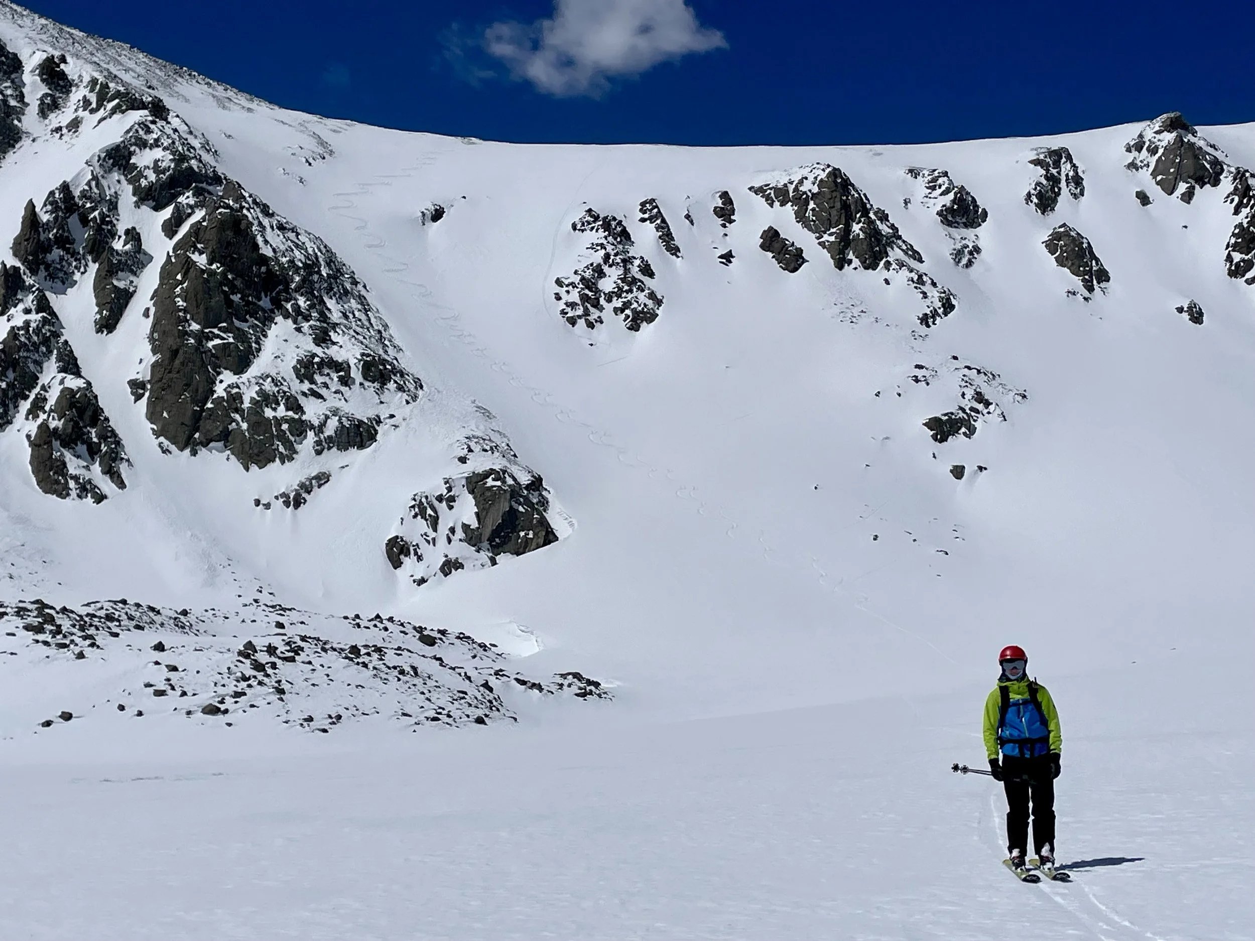 Mike with the line we skied behind him