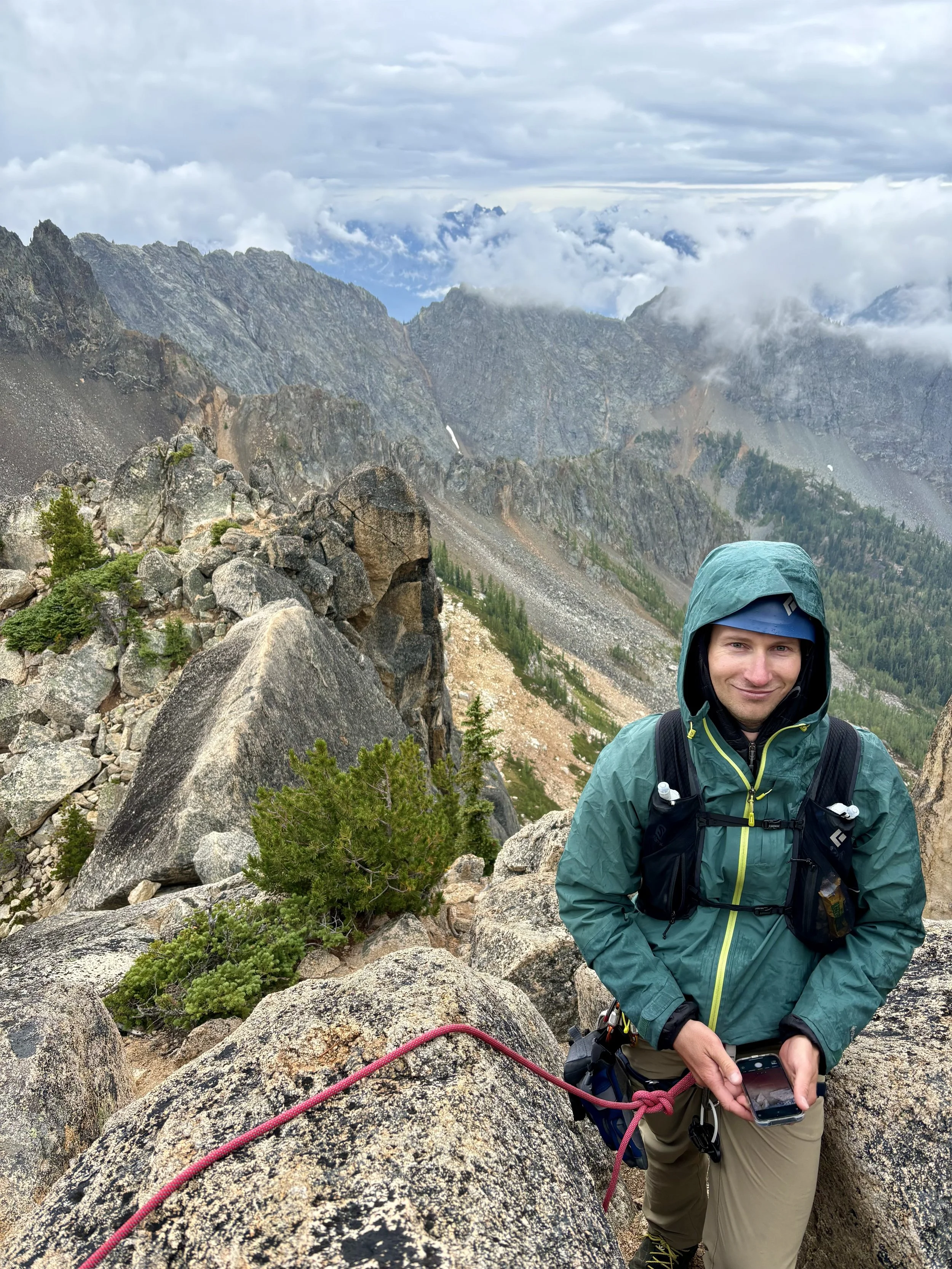 Mike with the rock we just traversed in the background