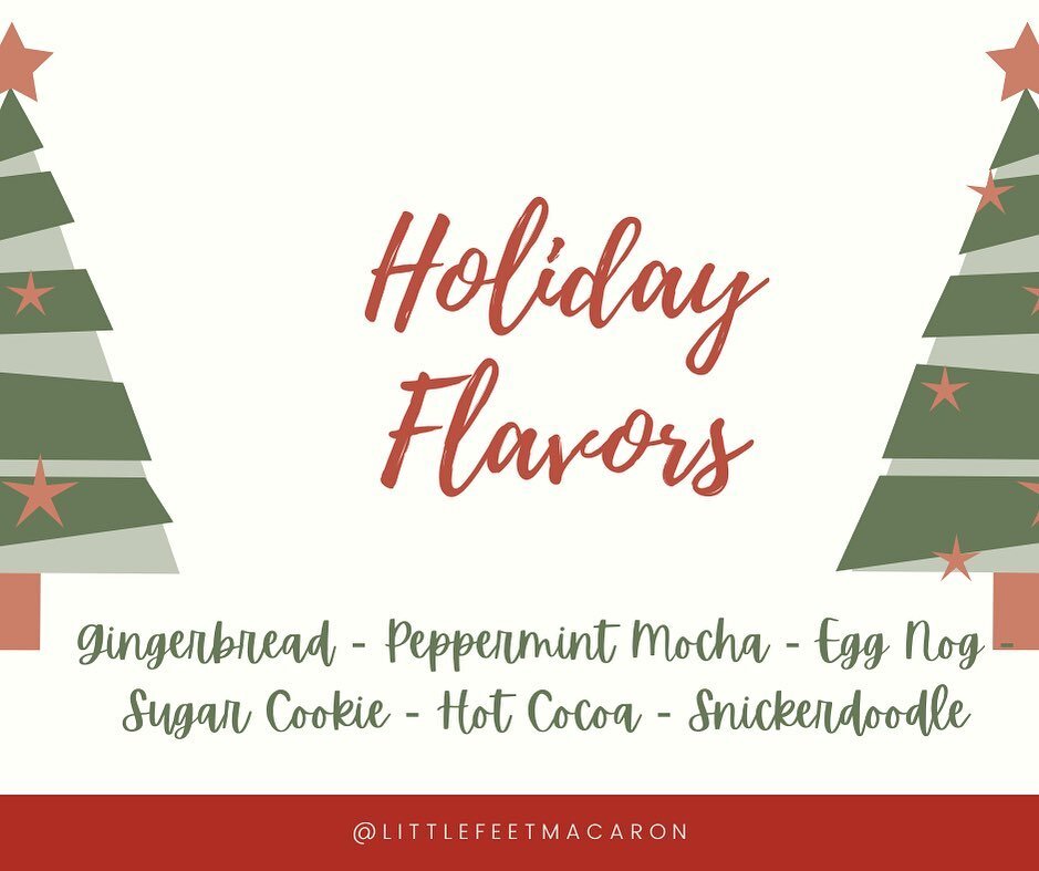 🎄 Holiday Orders are OPEN 🎄

Here&rsquo;s the deal: 

❄️ 1/2 dozen for $15 or full dozen for $25 

❄️ Each box comes with an assortment of all flavors 

❄️ Pick up will be Wed 12/21 between the hours of 10-5pm unless other arrangements are made 

❄