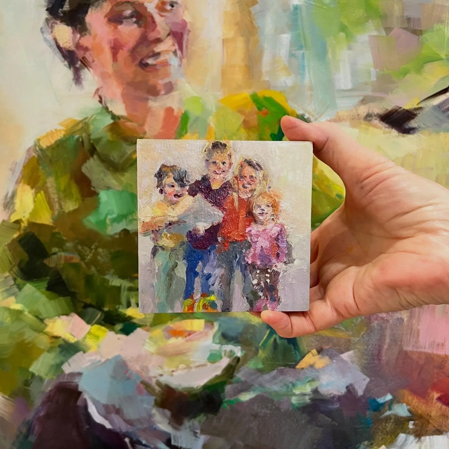 You saw me at the Minis show in February-now I&rsquo;m getting ready for the BIG show in May! 
Mini painting: &ldquo;The Gang&rdquo;, 4x4 in oils
Big painting: Title to come&hellip;36x48 in oils
#kingstonartist #wolfeisland