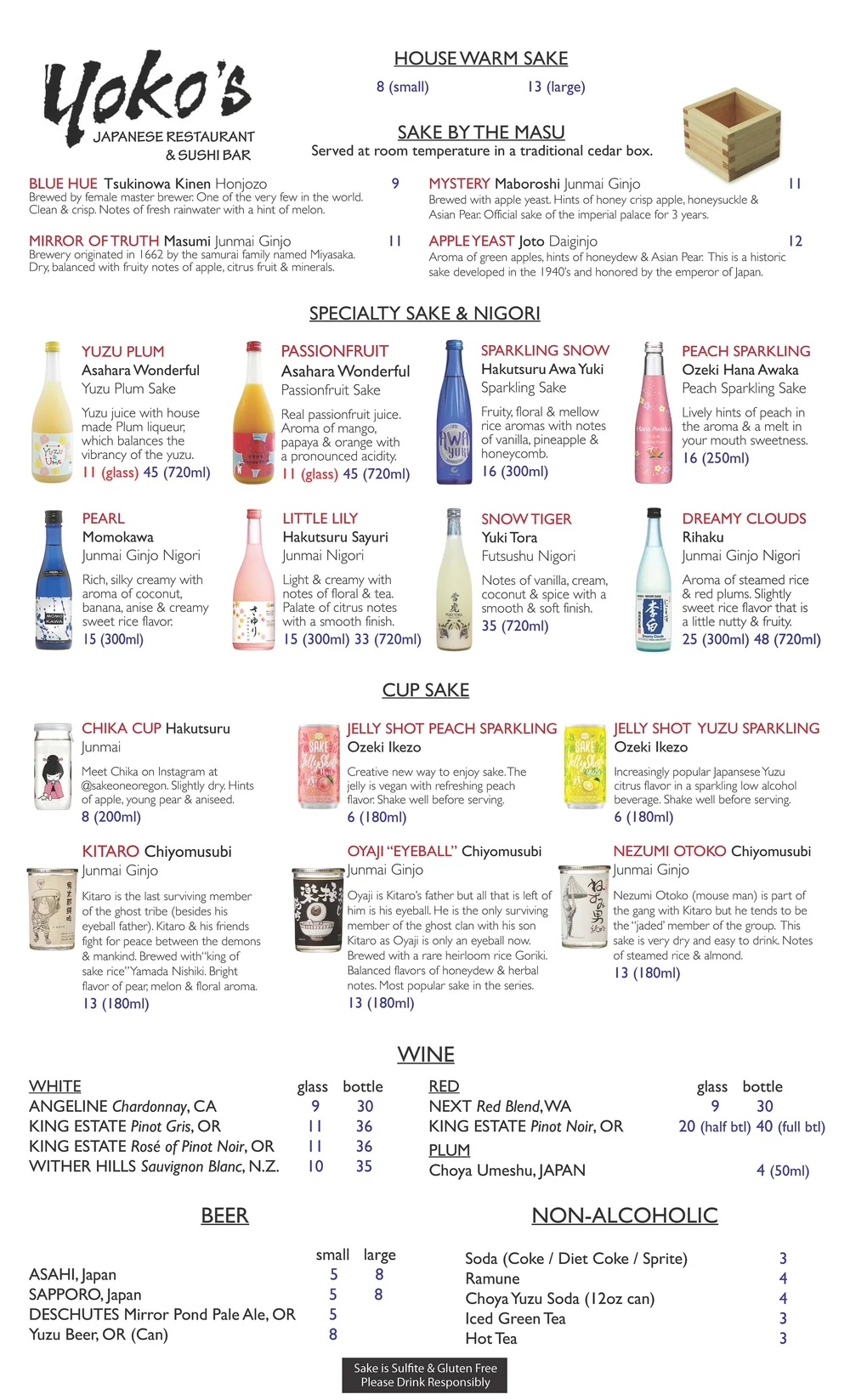 Beverage Menu | Yoko's Japanese Restaurant & Sushi Bar
