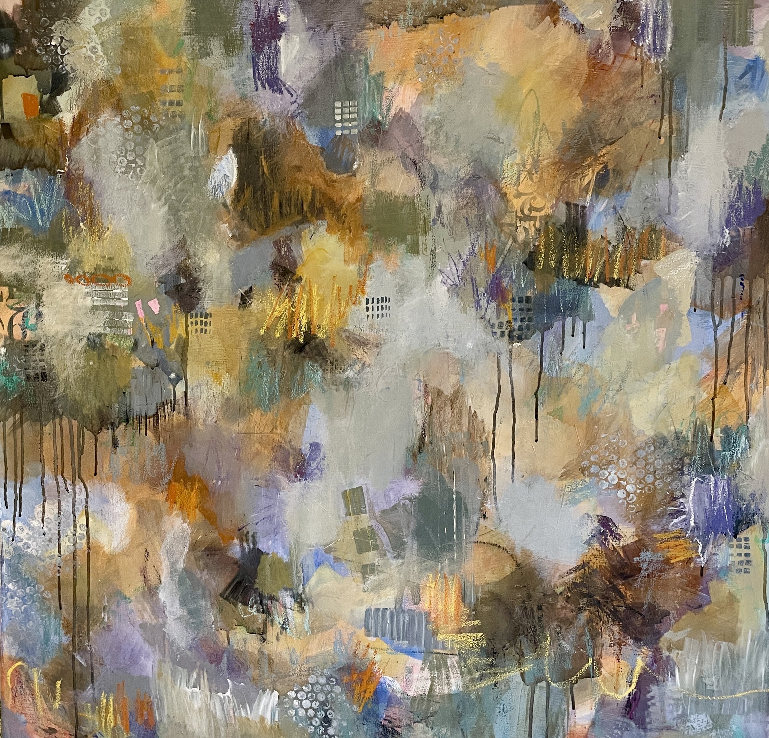 Golden Land is a 95 x 95 framed canvas.  The soft natural hues cradle the golden land, giving it an ethereal feeling.
$2750