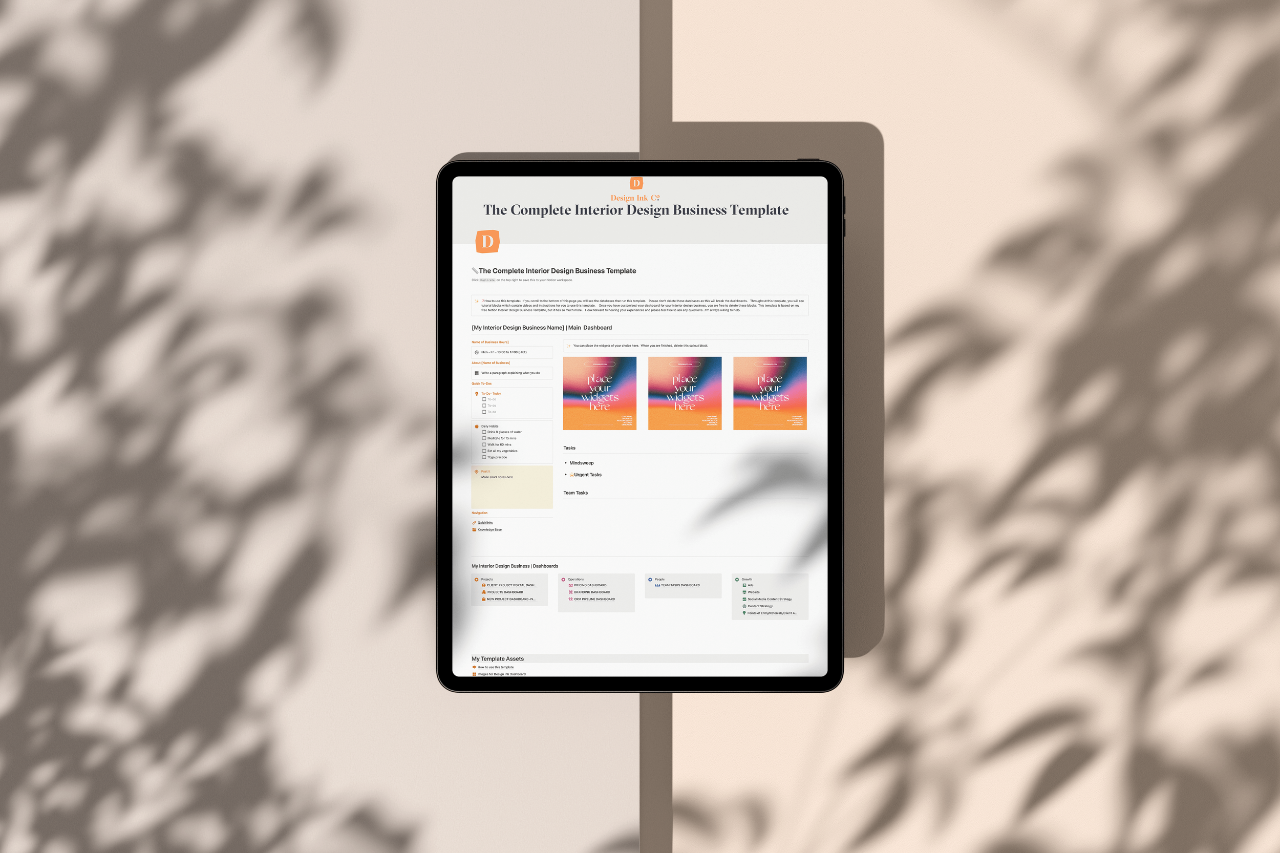 The complete notion template for interior design businesses on an ipad