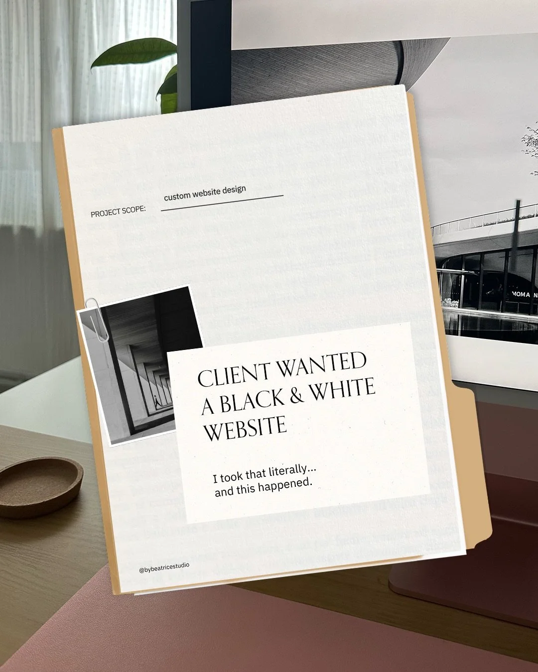 Black. White. Nothing else. 
For an architecture studio.

Most people would&rsquo;ve panicked. I had a little &ldquo;haaah&rdquo; moment and cracked my knuckles.

6 hours later I had a landing page that felt like walking into a building for the first