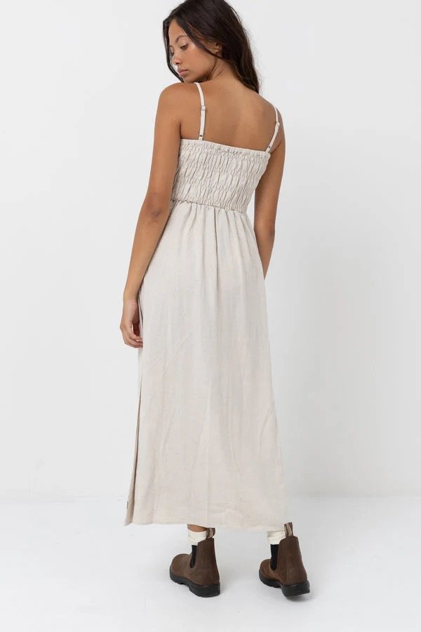 Rhythm Classic Shirred Midi Dress - Oat3.jpeg