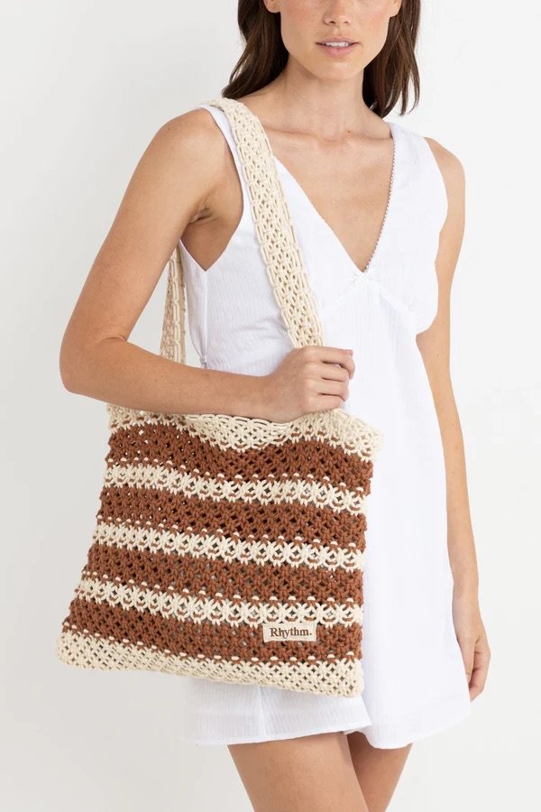 Rhythm Cove Stripe Crochet Tote Bag - Caramel1.jpeg