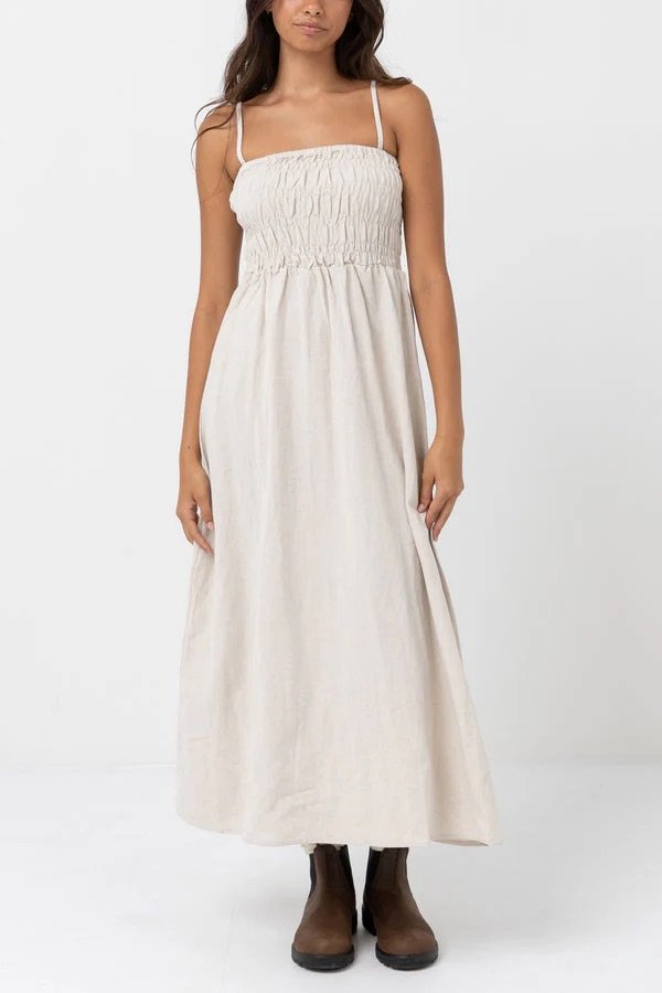 Rhythm Classic Shirred Midi Dress - Oat1.jpeg