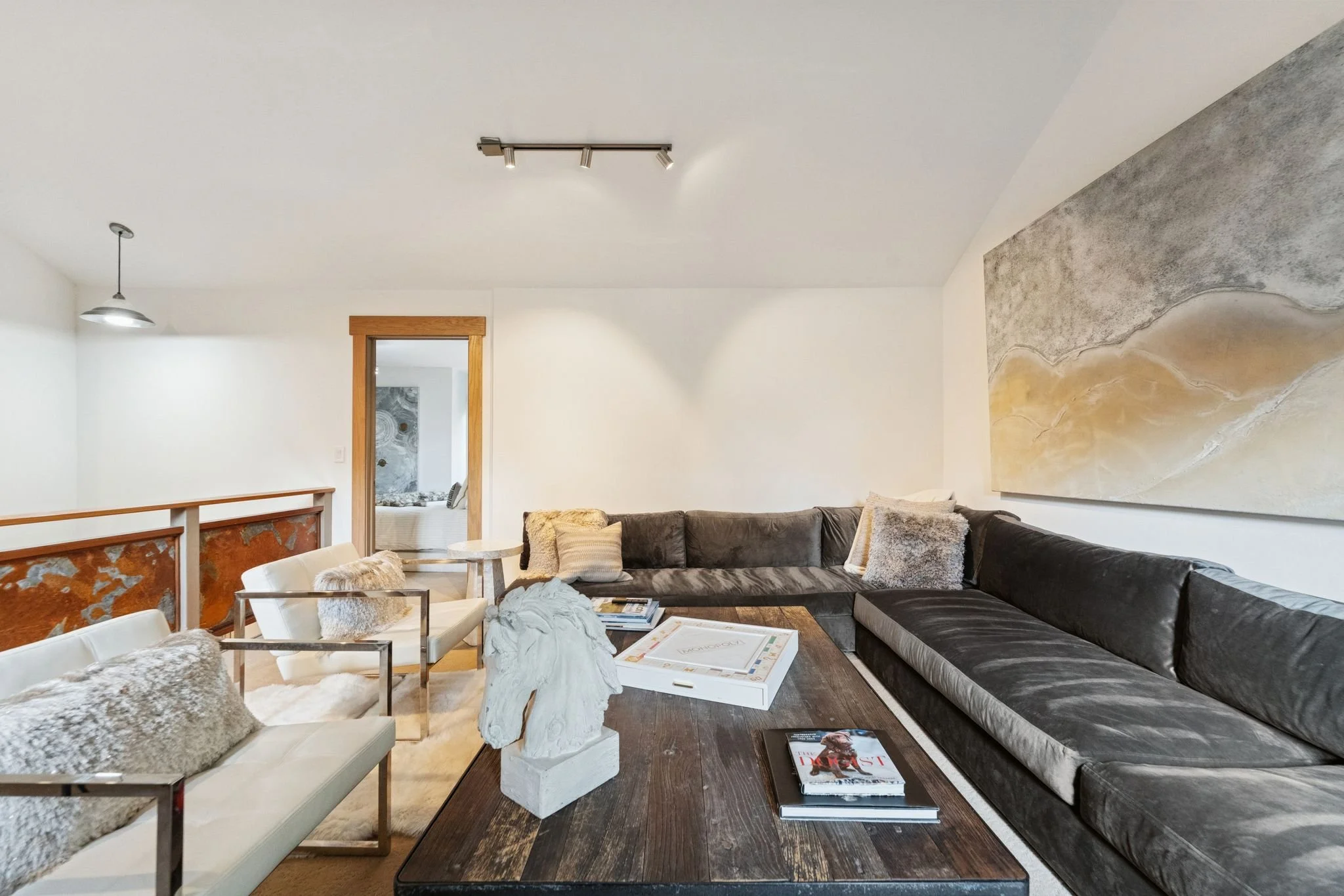 Upper Level Family Room with Work Space,  Games, 65” TV Cable, Prime and Netflix Streaming Services