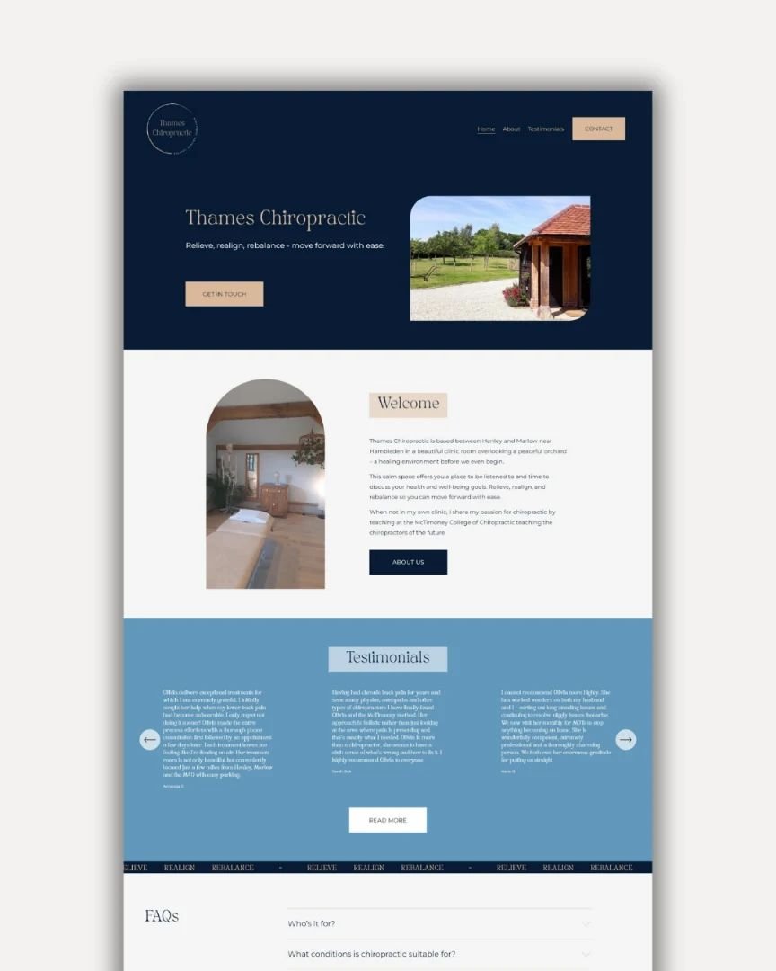 🚀 Another recent website launch, this time for the wonderful Thames Chiropractic in Henley.

Olivia at Thames Chiropractic had prior experience with Squarespace, so I designed her a brand new website there, along with some fresh rebranding.

The reb