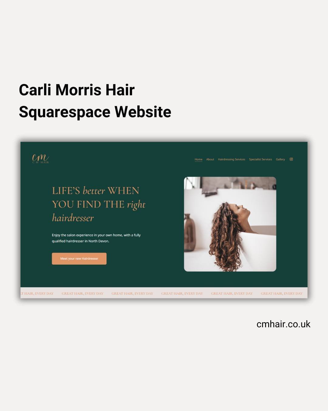 When your amazing hairdresser moves away do you a) cry 😪 or b) build her a beautiful new website...? 🚀 

I did both - so here's a look at the branding &amp; website project for CM Hair, through my tears. 

The colour scheme was a dream to work with