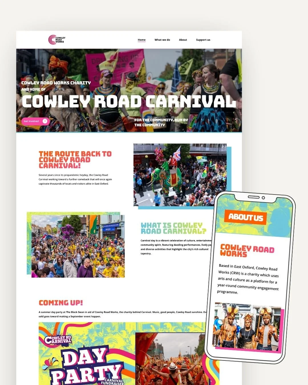 A SCREENSHOT OF THE COWLEY ROAD CARNIVAL WEBSITE DESIGN BY BITTEN DIGITAL