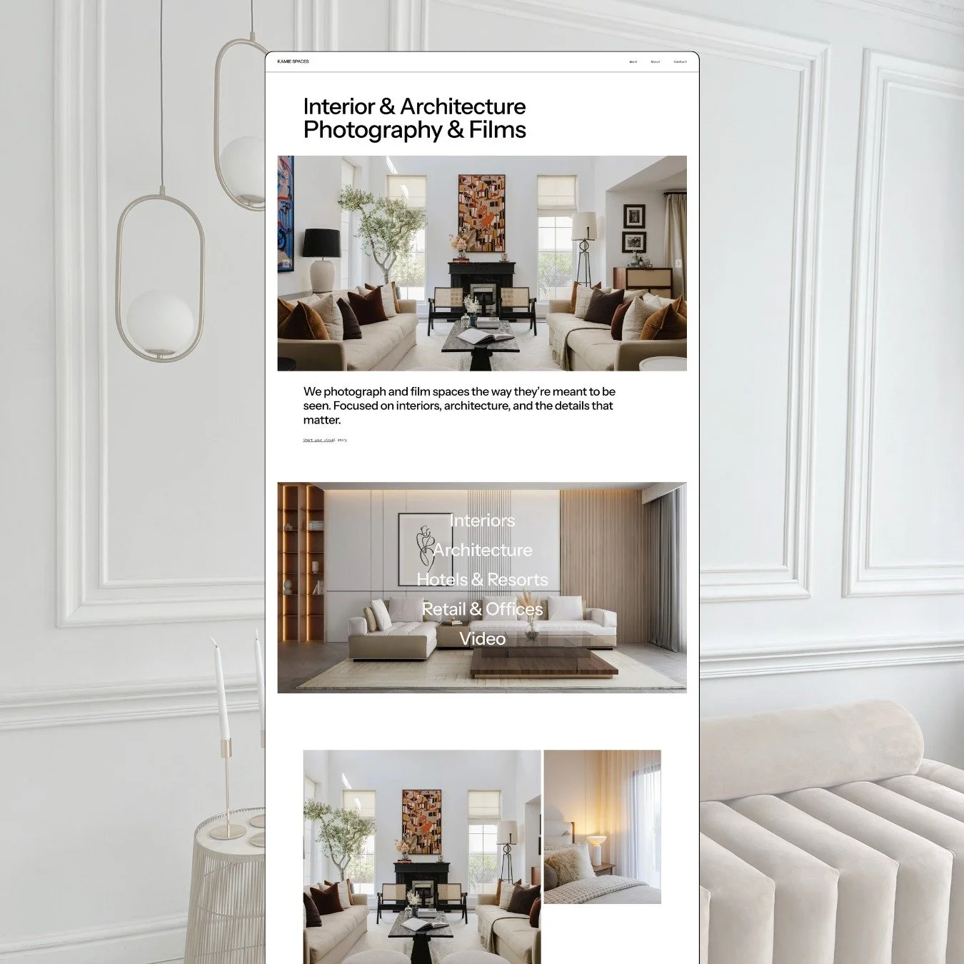 Current project: a simple Squarespace site update for a Dubai based Interiors + Architectural photographer. The brief was minimalist, luxury, clean, allowing the visuals to shine.