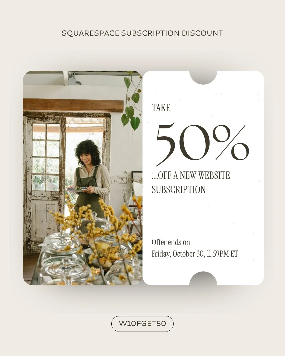 For those of you who are interested there are two EXCELLENT discounts running at the moment: the first is for a 50% discount off a Squarespace annual subscription.

If you've been thinking about getting going with a Squarespace site, now would be a r