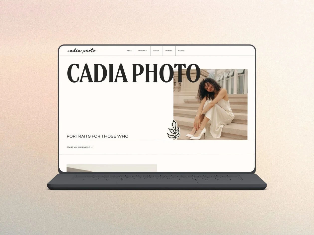 A mockup of a neutral toned website on a MacBook Pro