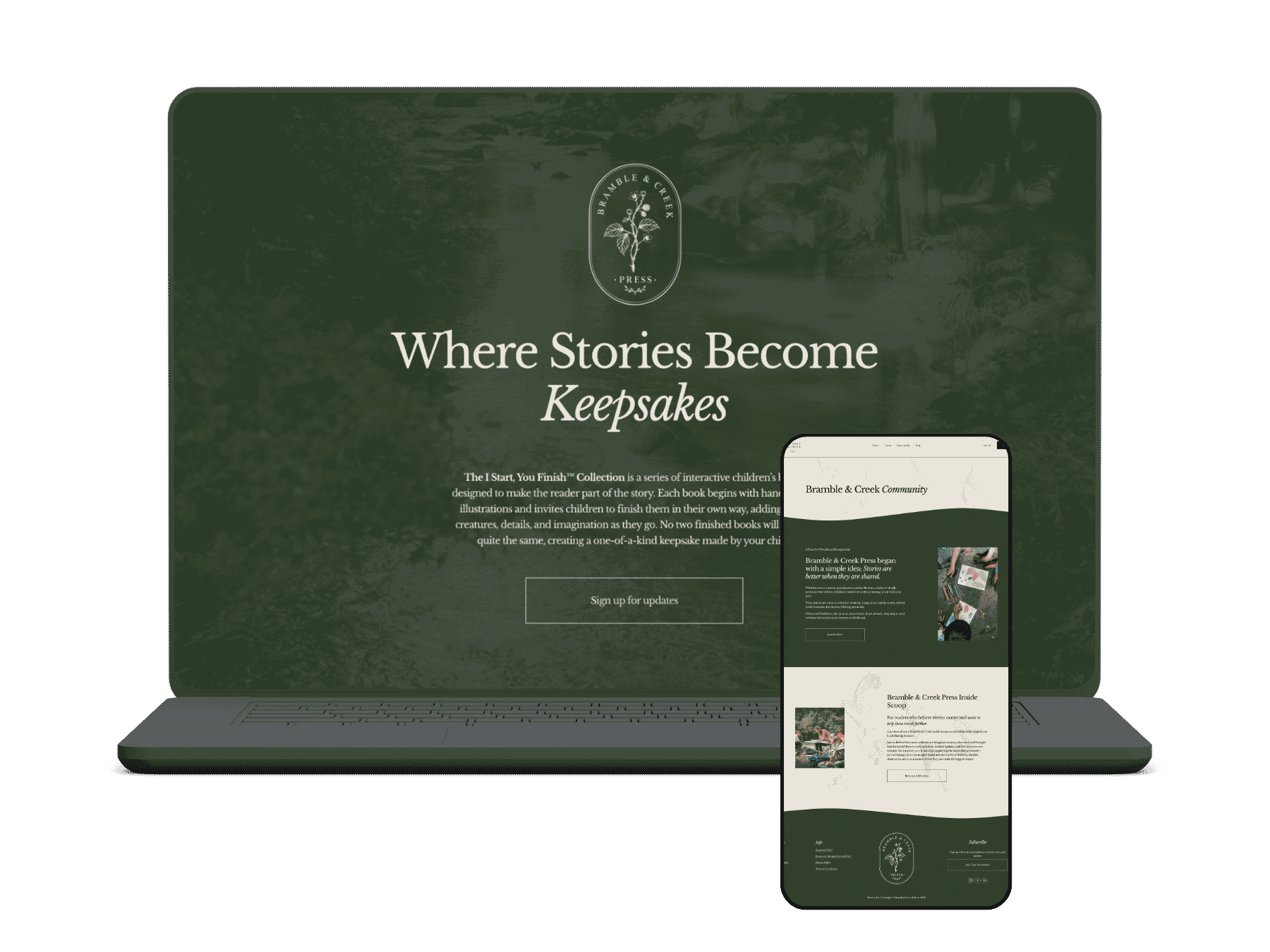 Coming soon: a whimsical design for a children's book publisher.
