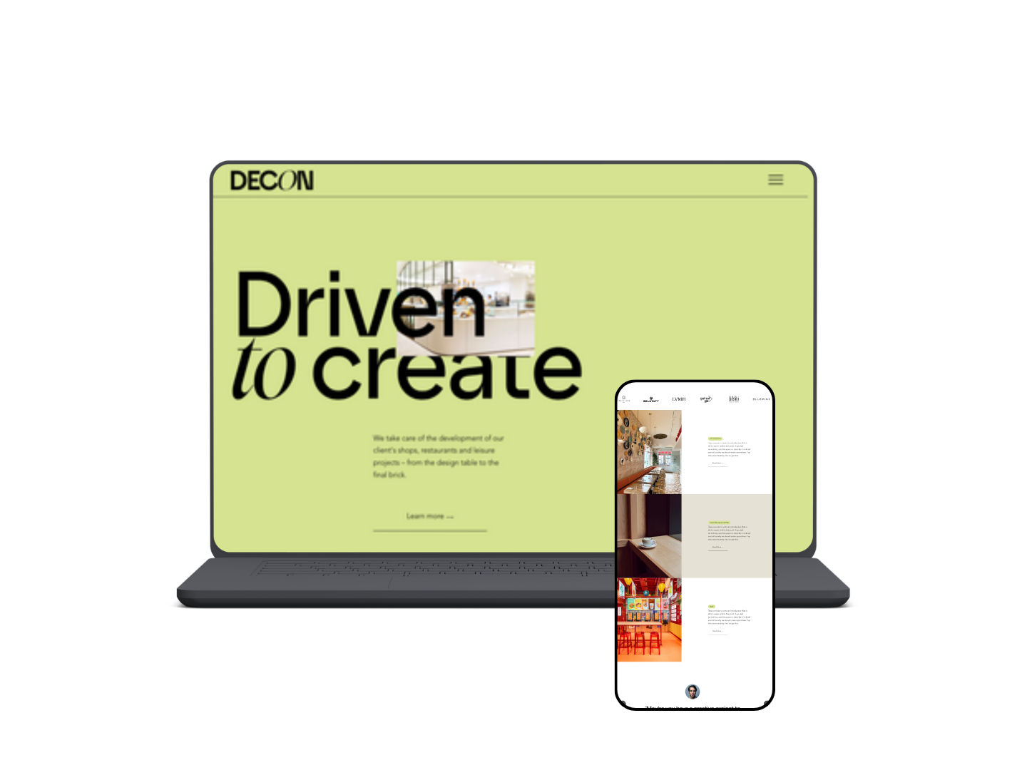 Laptop and smartphone mockup of premium site designed for an interior design agency