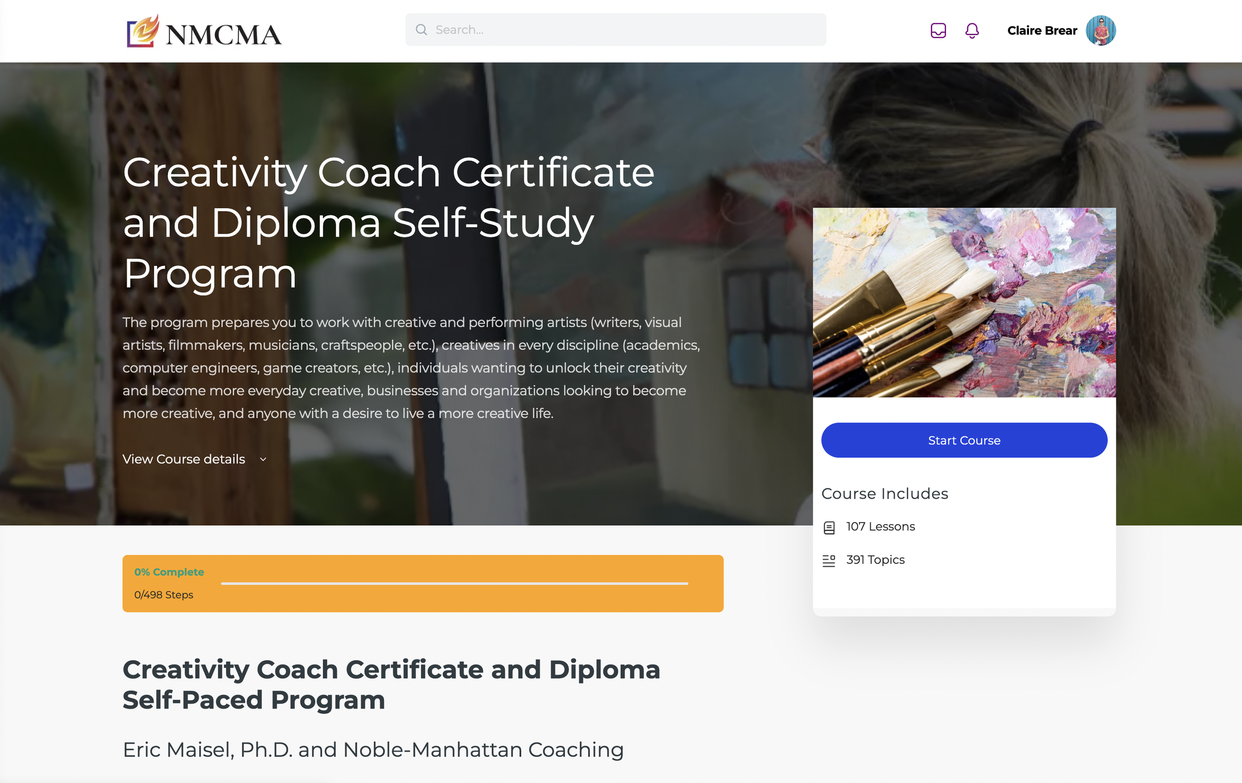 Screenshot of the Creativity Coaching Course learner platform