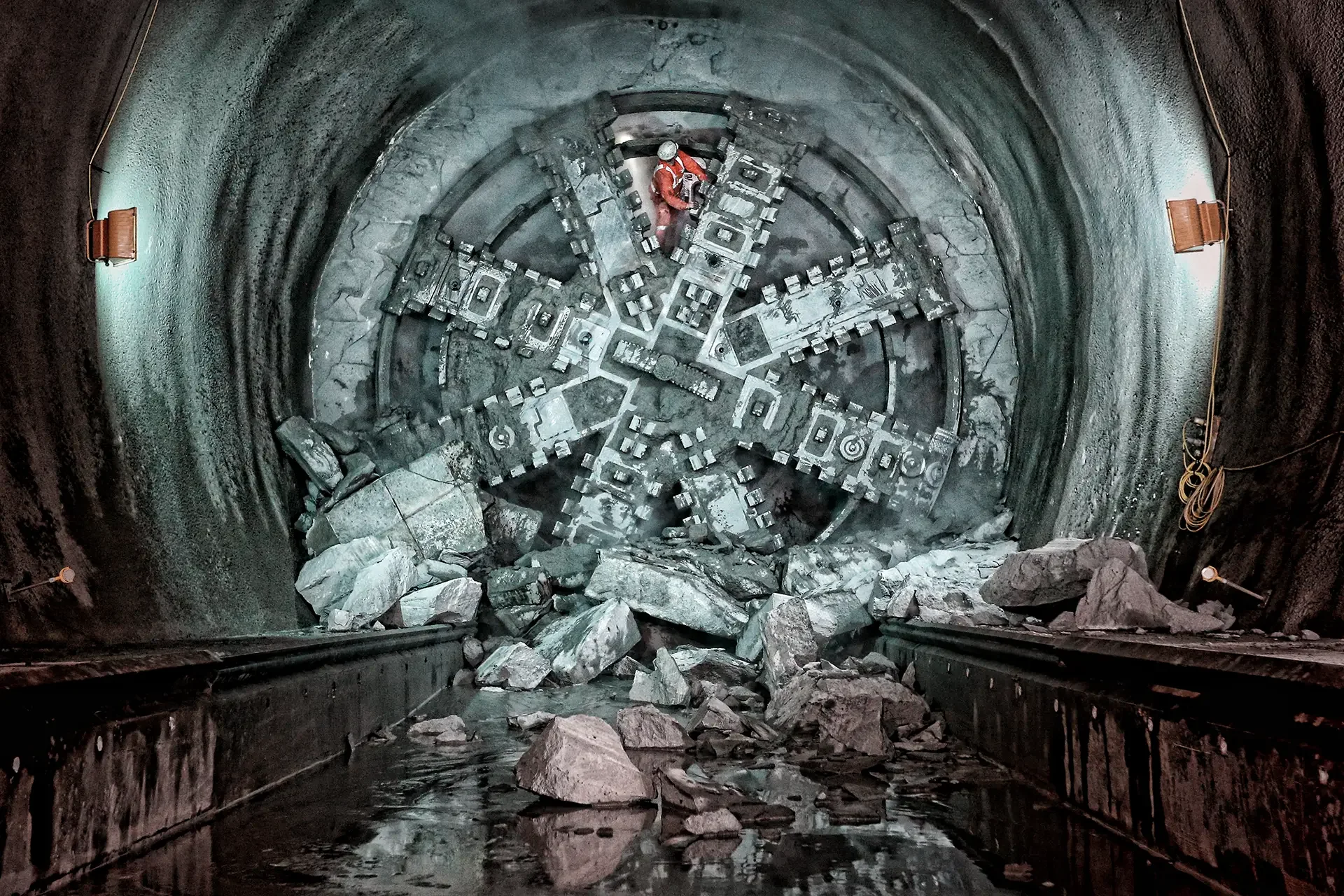 Photograph by Lewis Whyld of the massive boring machine inside the Crossrail tunnels as they dig under central London. Whyld photographs in some of the most challenging industrial and engineering sites.