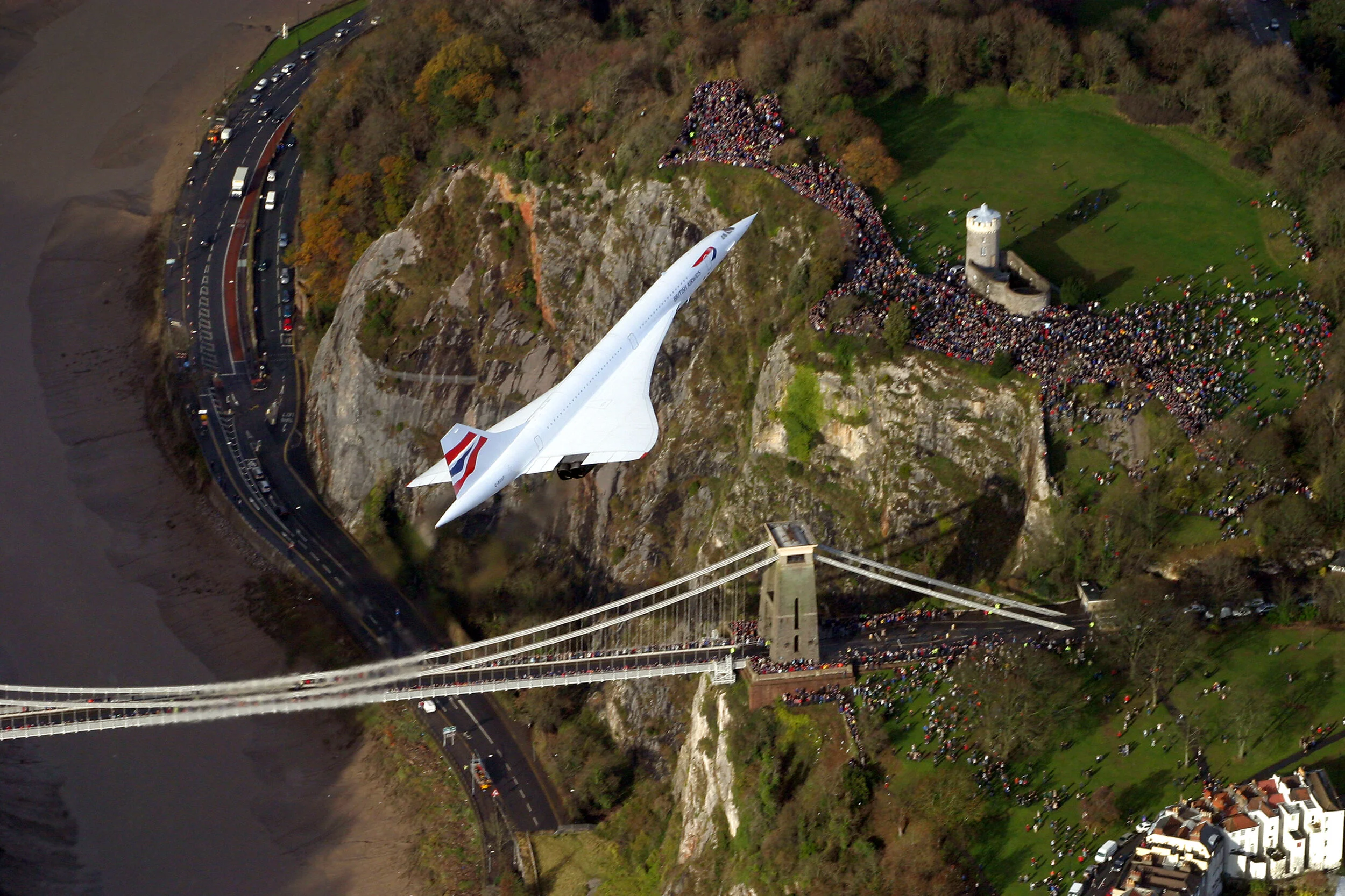 Lewis Whyld’s iconic photograph of Concorde’s final flight over Isambard Kingdom Brunel's Clifton Suspension Bridge in Bristol, briefly uniting engineering triumphs of the 19th and 20th Centuries..