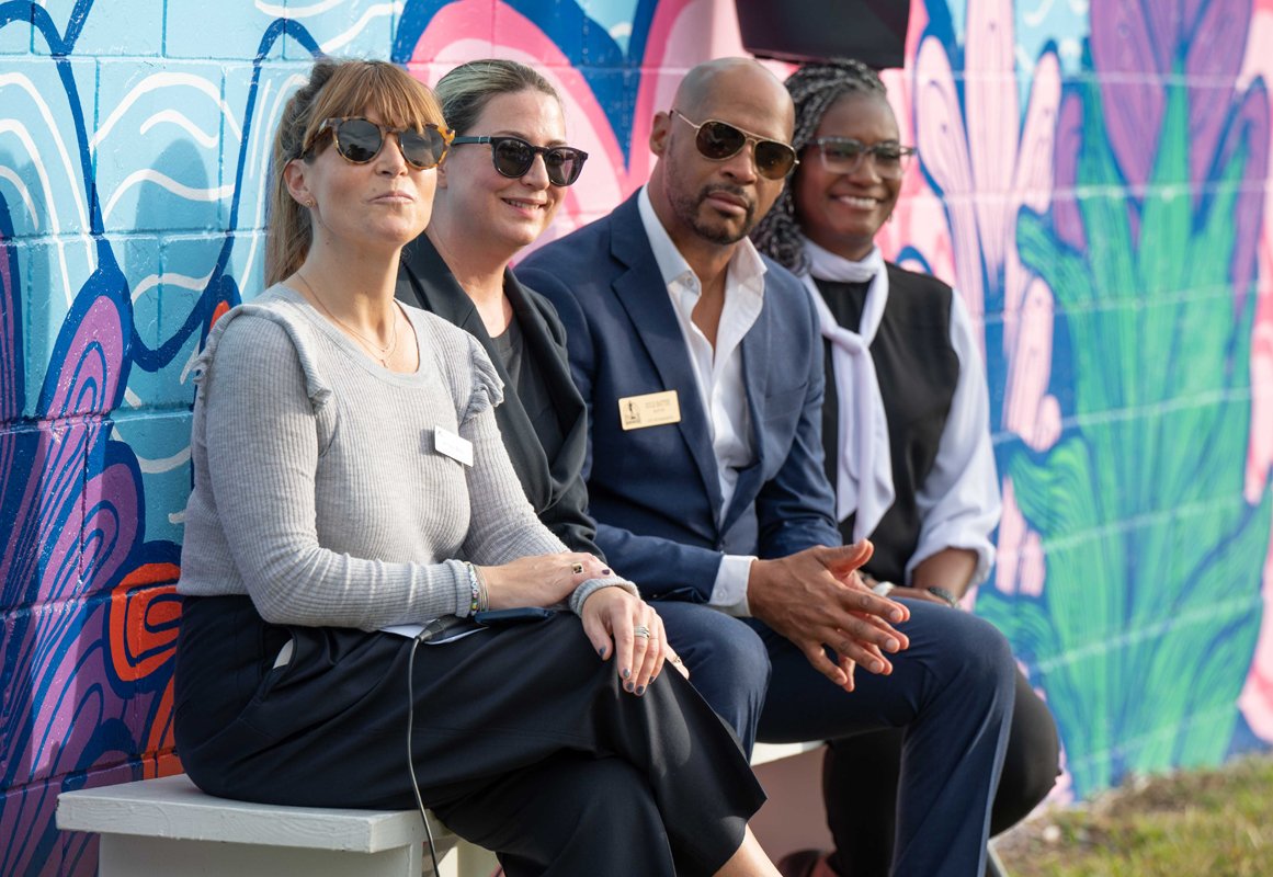  Executive Director Kinsey Robb,  Mary Davis Wallace, Senior city planner and lead of the office of Public Art at the City of Sarasota,  Sarasota Mayor Kyle Battie, and Catrese Estes, VP Program Services, Boys &amp; Girls Club Manatee 
