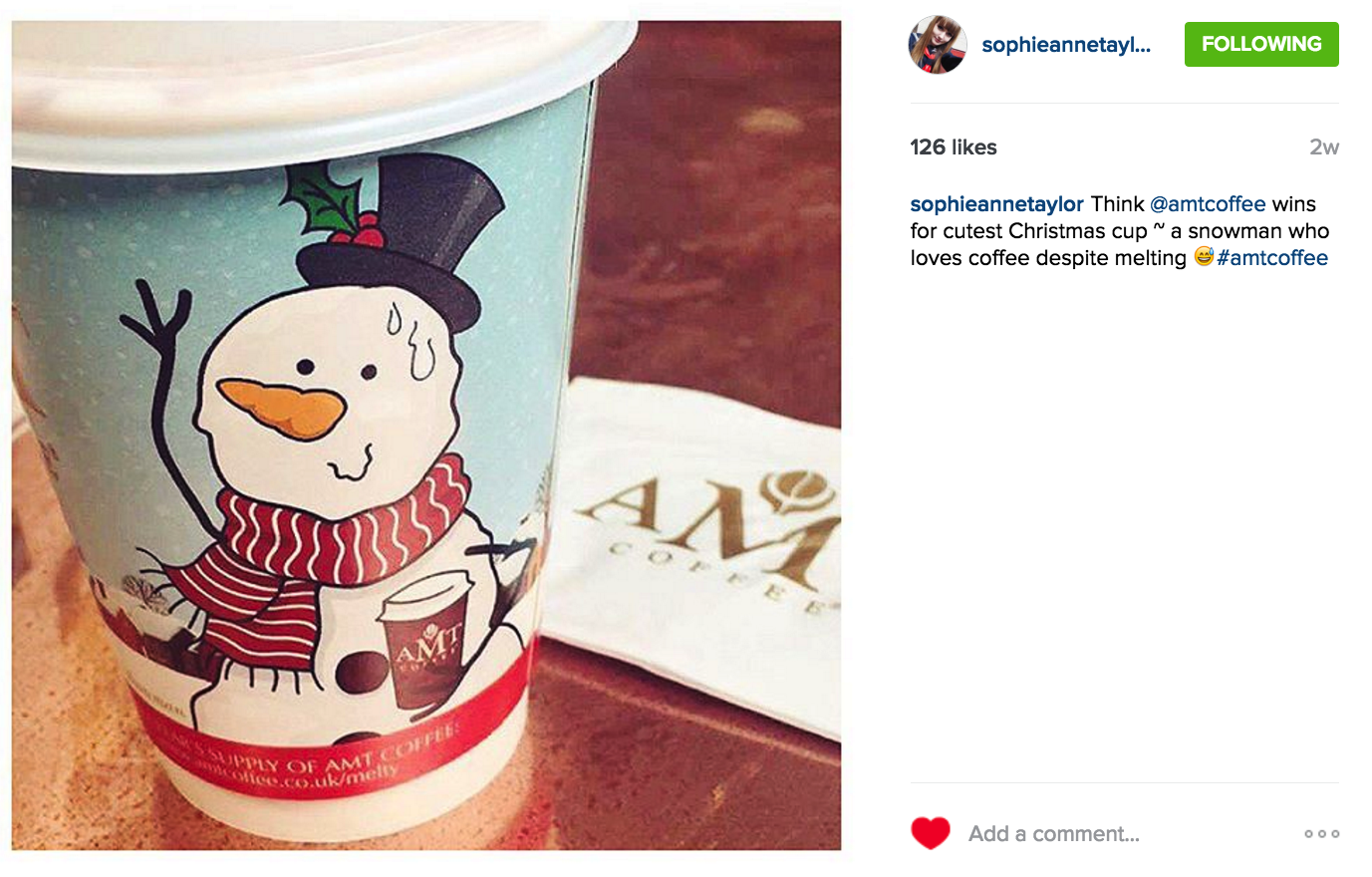 Popular coffee cup design with custom illustration for AMT Coffee, made to specification and ready to print.