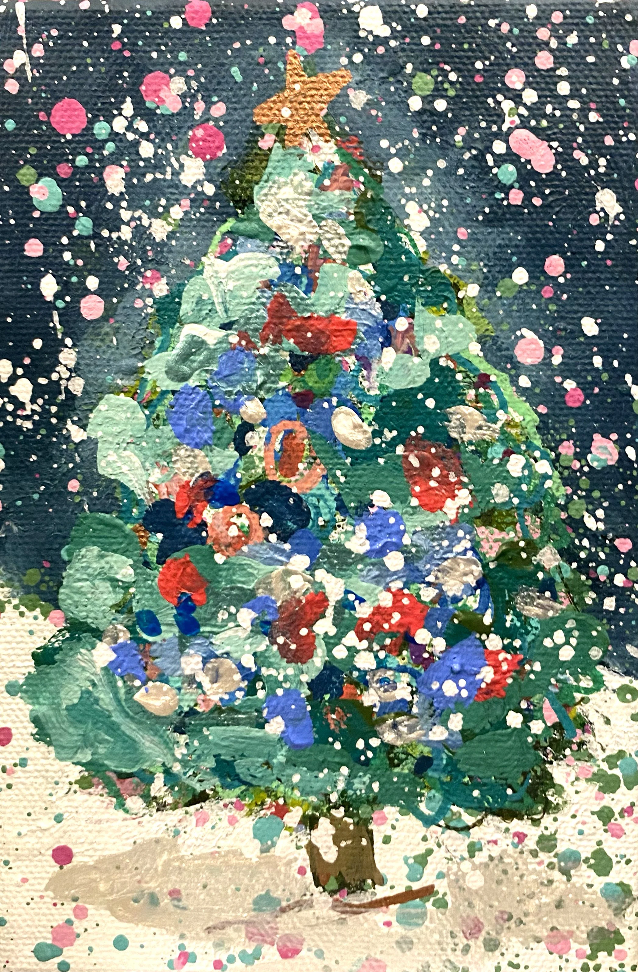 Winter Trees 05, 4x6 original painting on canvas