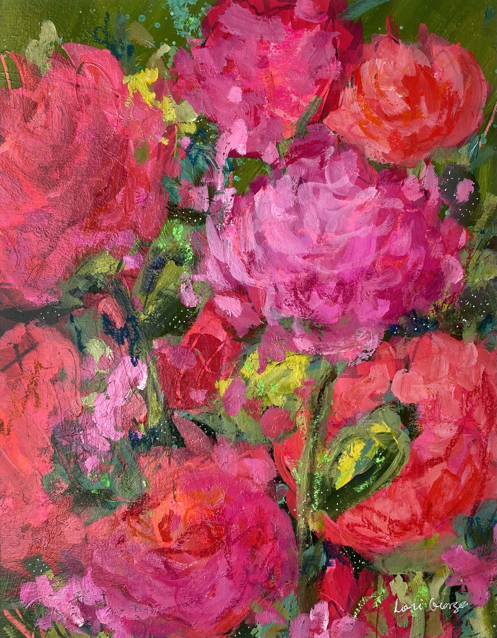 Popping Peonies, 11x14 original painting on paper with 16x20 mat — LORI  GEORGE ART