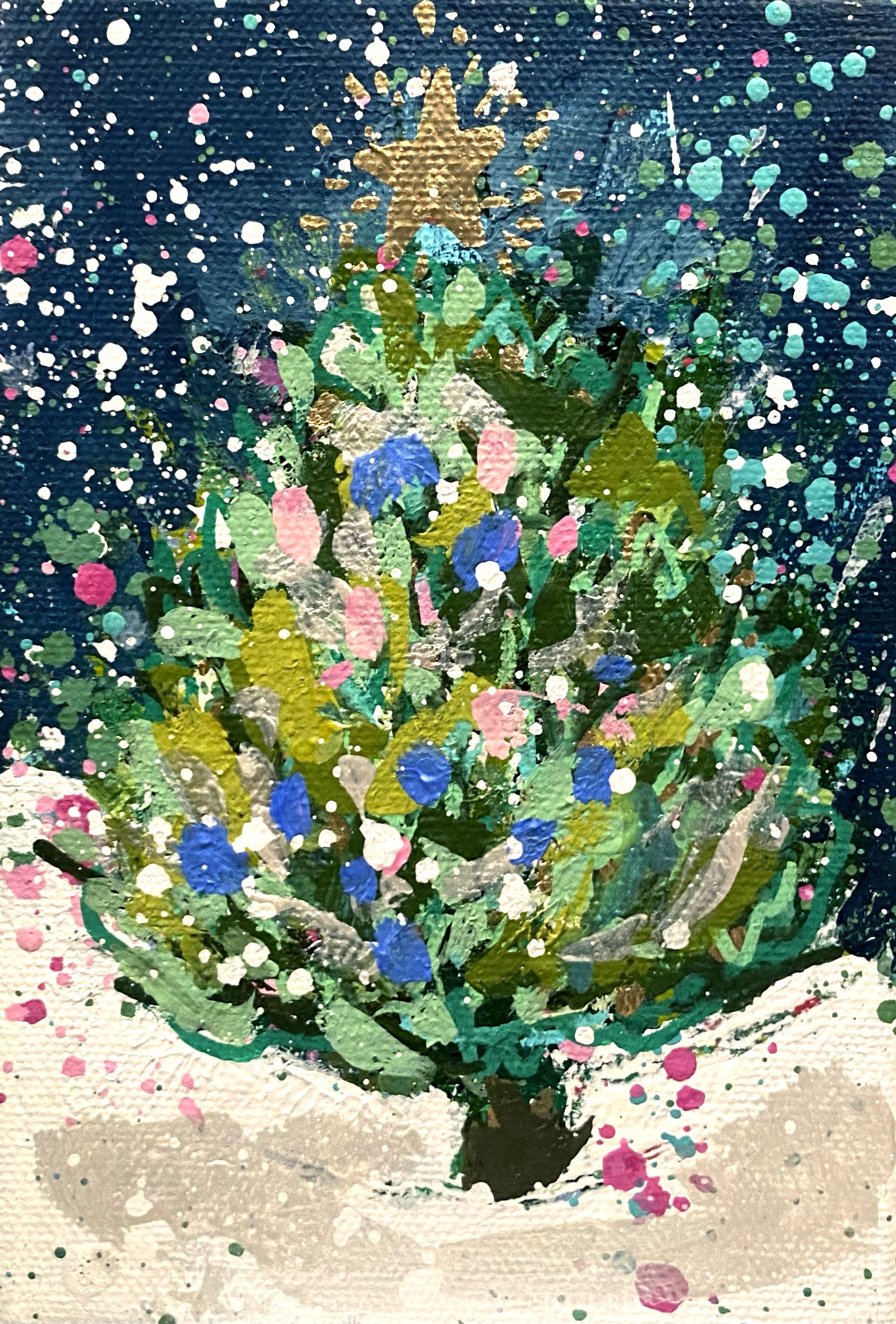 Winter Trees 11, 4x6 original painting on canvas