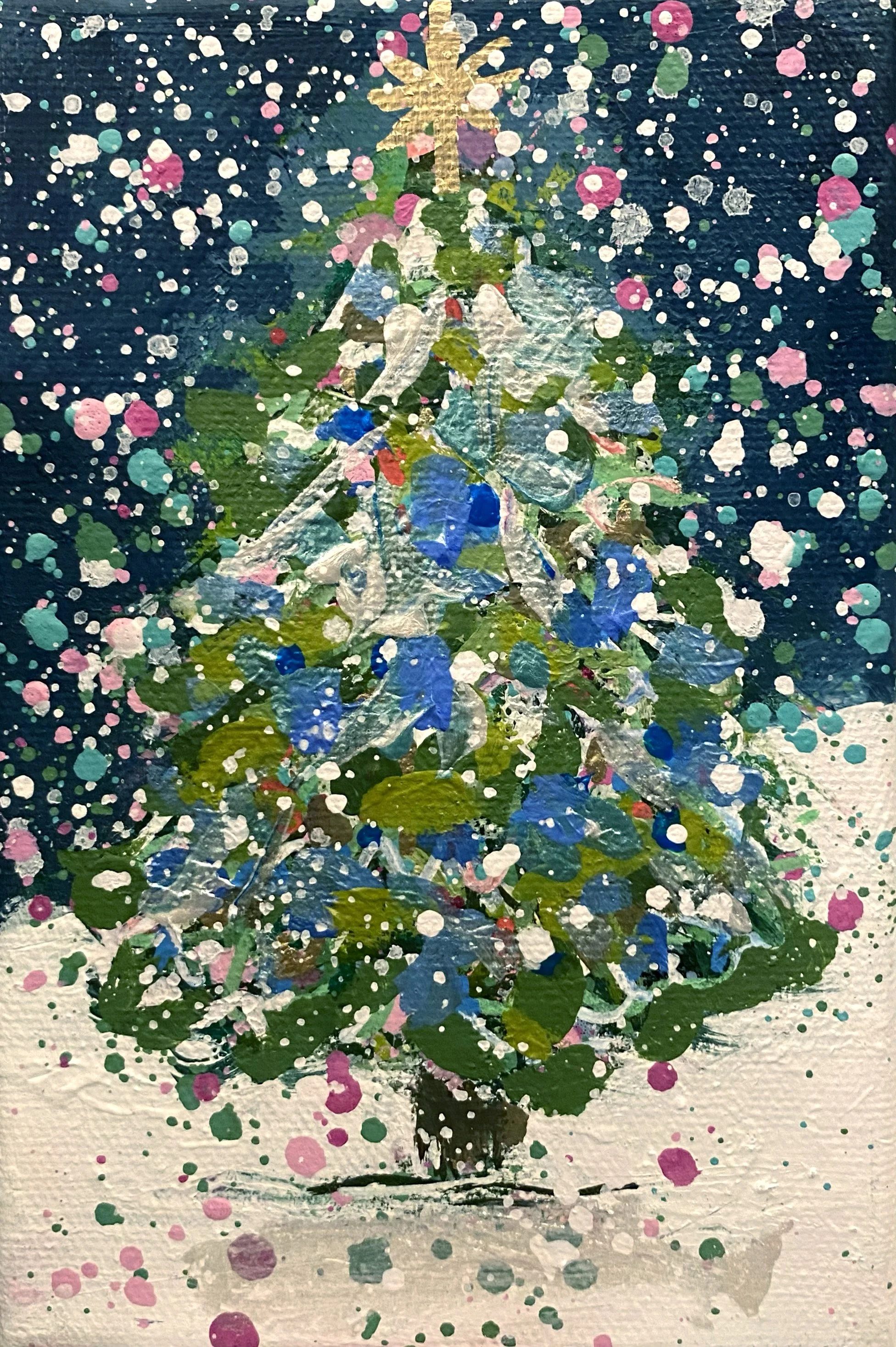 Winter Trees 18, 4x6 original painting on canvas