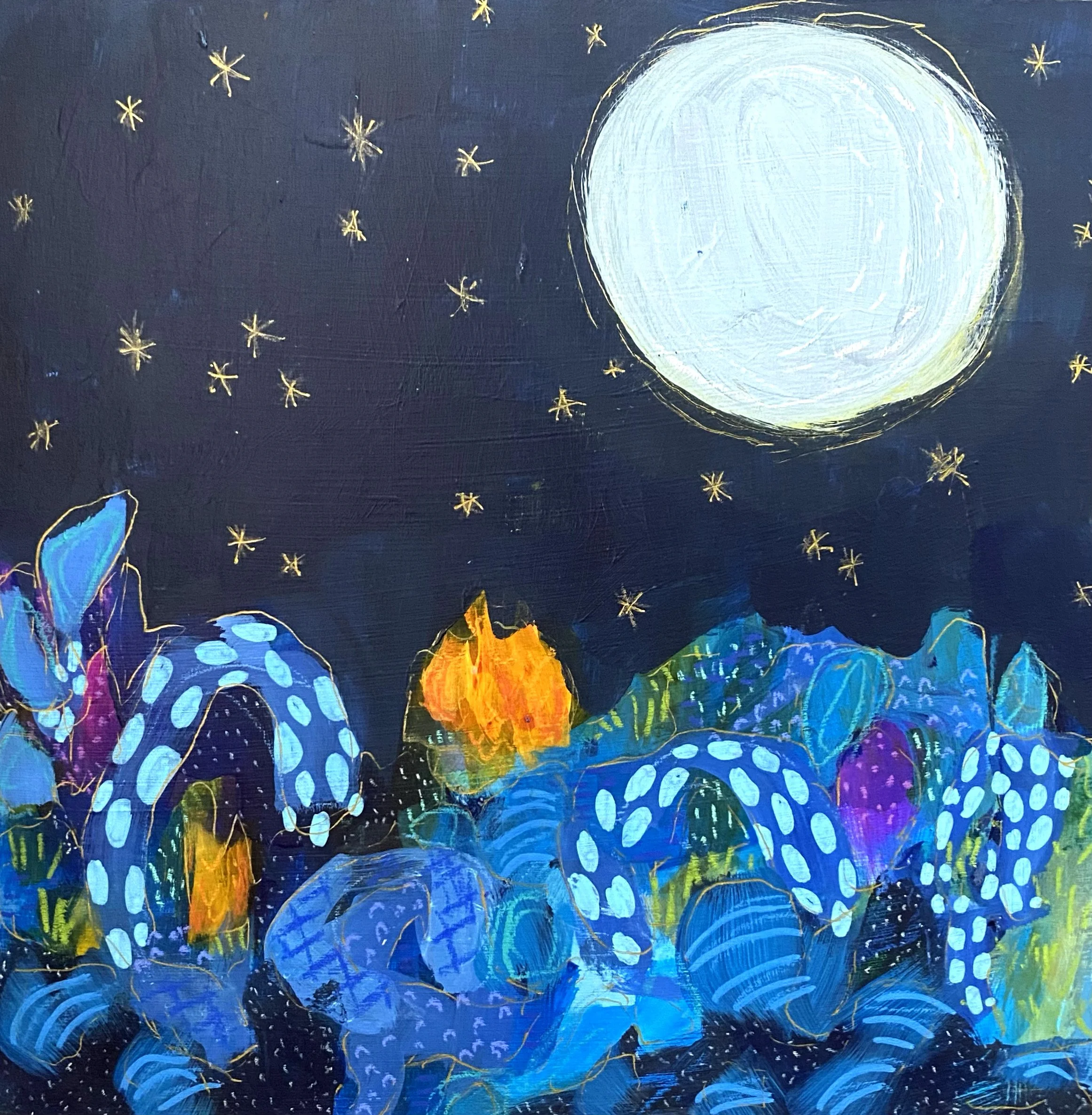 In the Moonlight, 10x10" original painting on wood panel