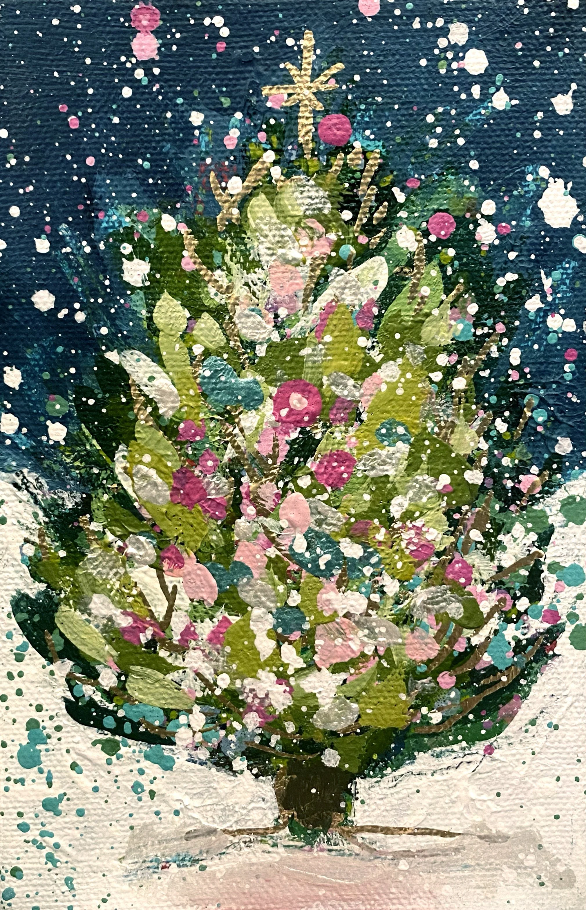 Winter Trees 19, 4x6 original painting on canvas