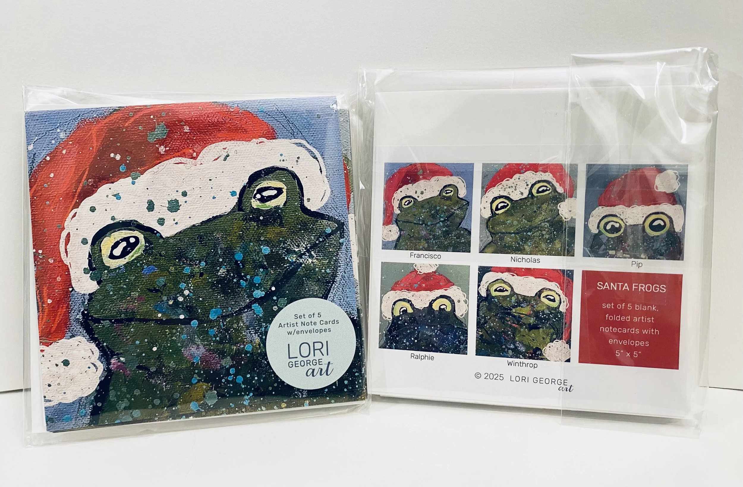 Artist Note Card Set - Santa Frogs