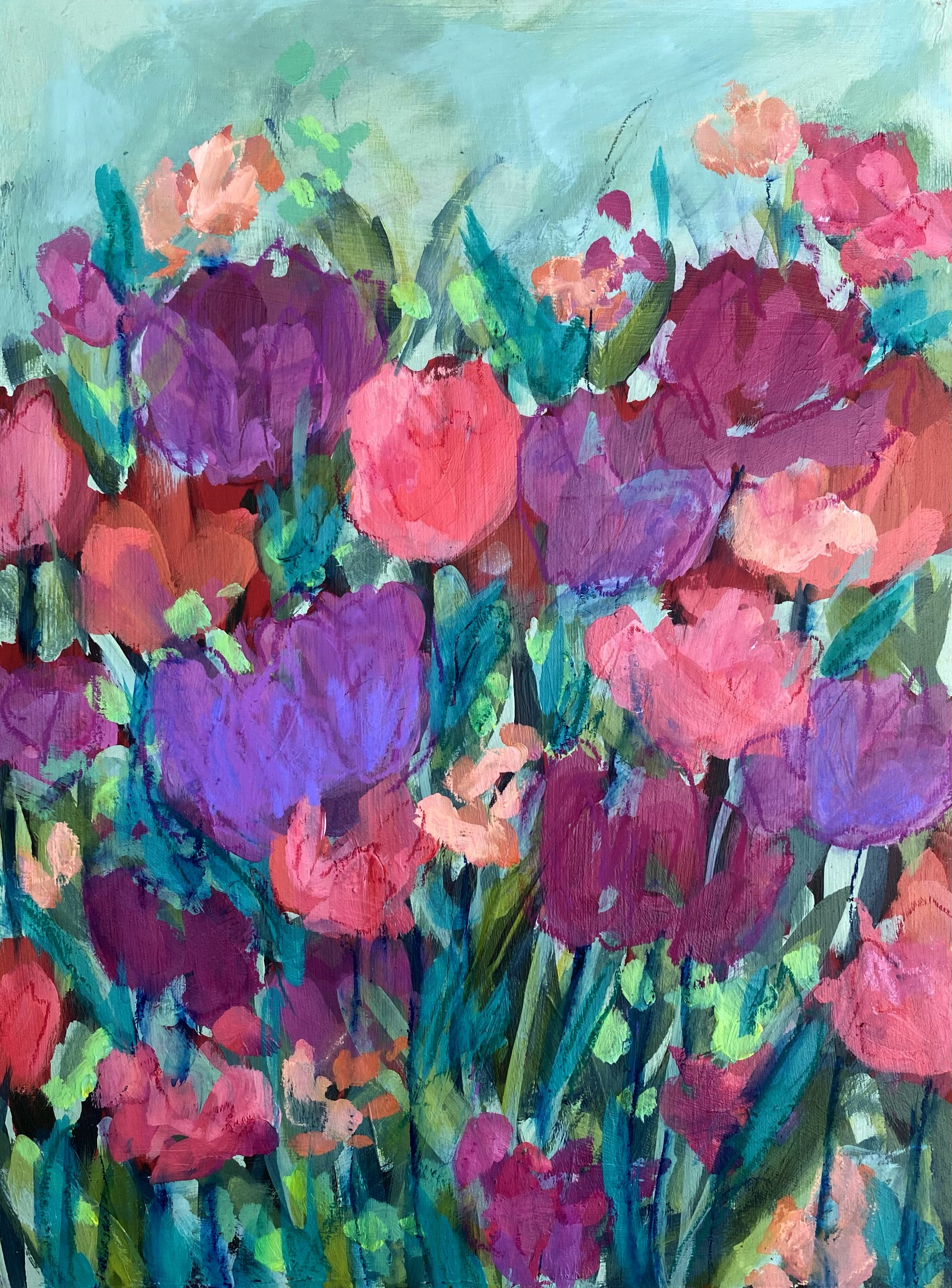 Bright Bunches, 9x12 original painting on wood panel