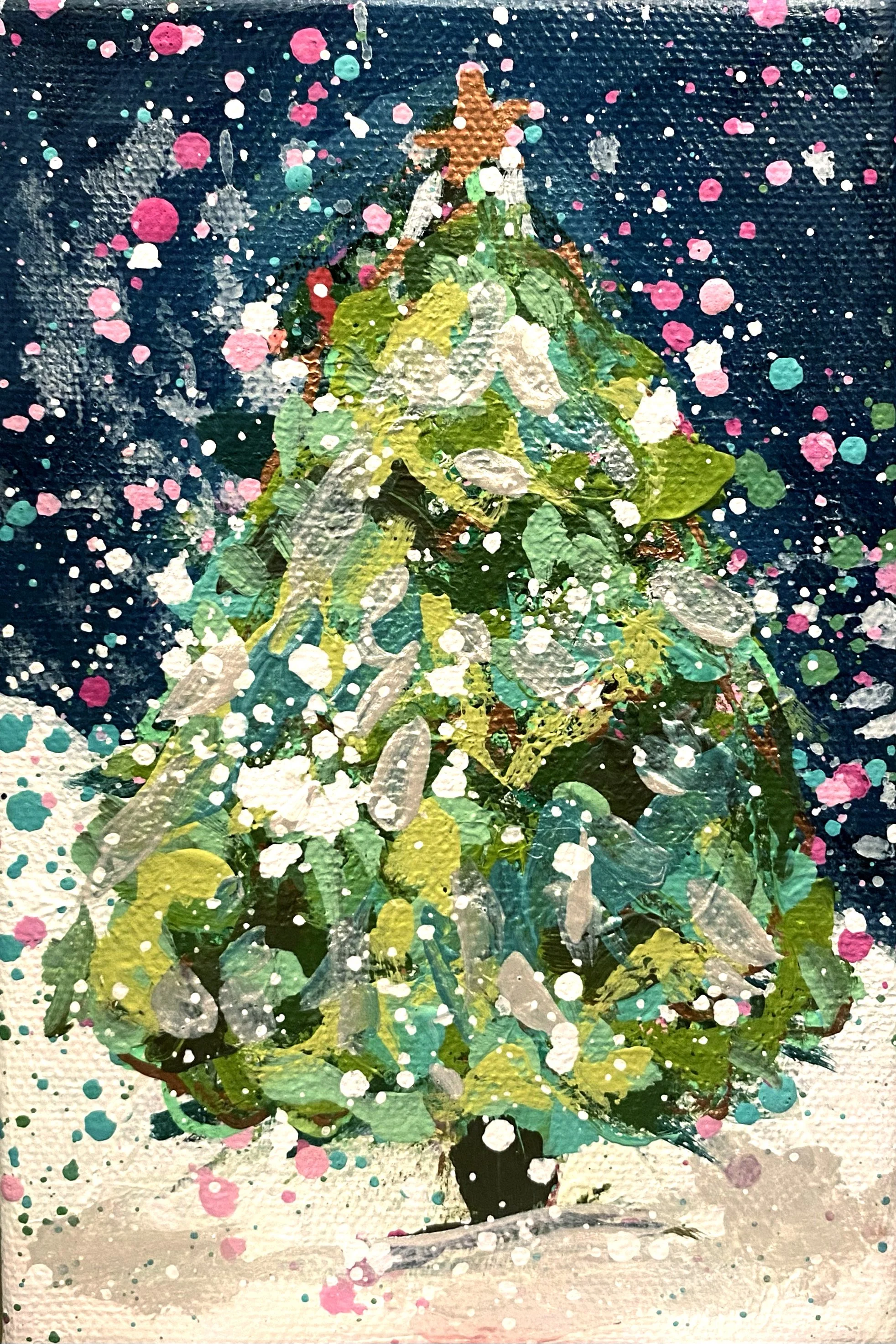 Winter Trees 07, 4x6 original painting on canvas