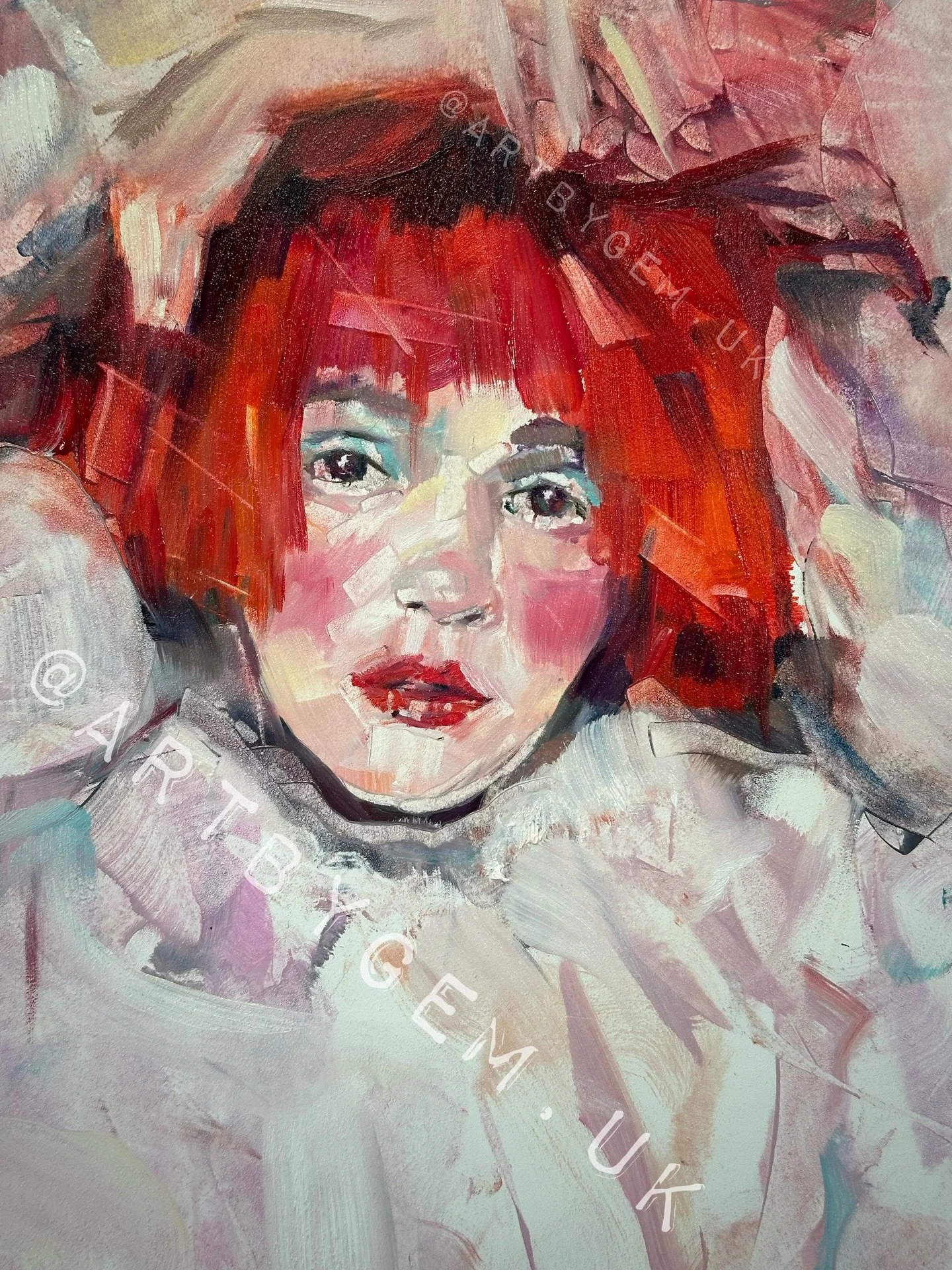 A new painting on my easel&hellip; it&rsquo;s not finished yet 
I think I am in love with painting ❤️

Thanks to @duhhcid for being a fantastic model

@schmincke_official oil paints on @ampersand_art boards. 

#oilpainting #artbygem #portraitpainting