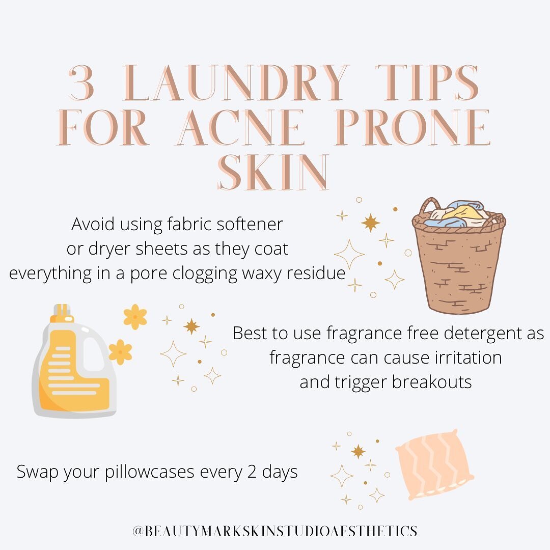 Are your laundry habits getting in the way of clear skin? Follow these tips to help avoid breakouts ☝🏼.
______________

#thebeautymarkmethod#beautymarkskinstudioaesthetics #skintips#tiptuesday #acne#clearskintips #acnetriggers #facerealityacnespecia