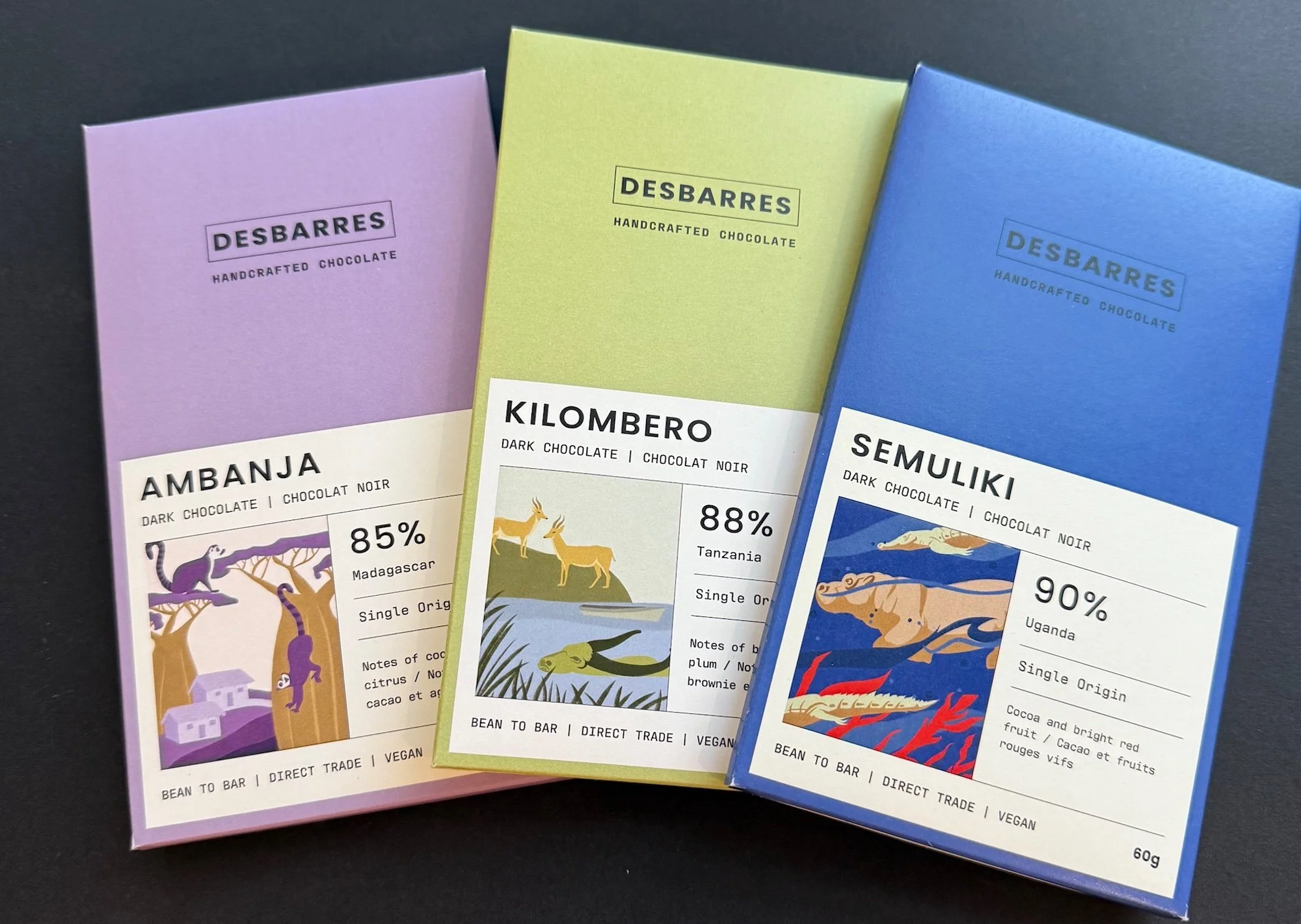 Single origin dark chocolate bars from DesBarres Chocolate