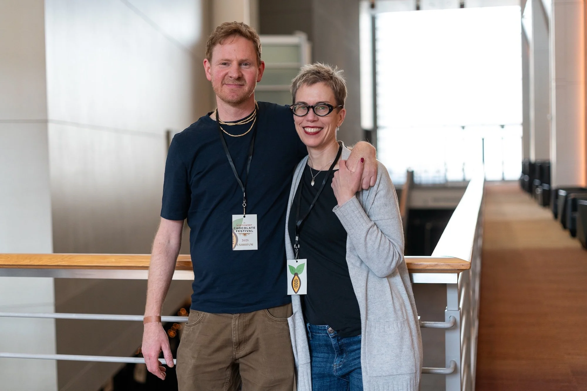 Chocolate importer Ella Panther, pictured here with Karuna Chocolate co-founder Armin Untersteiner