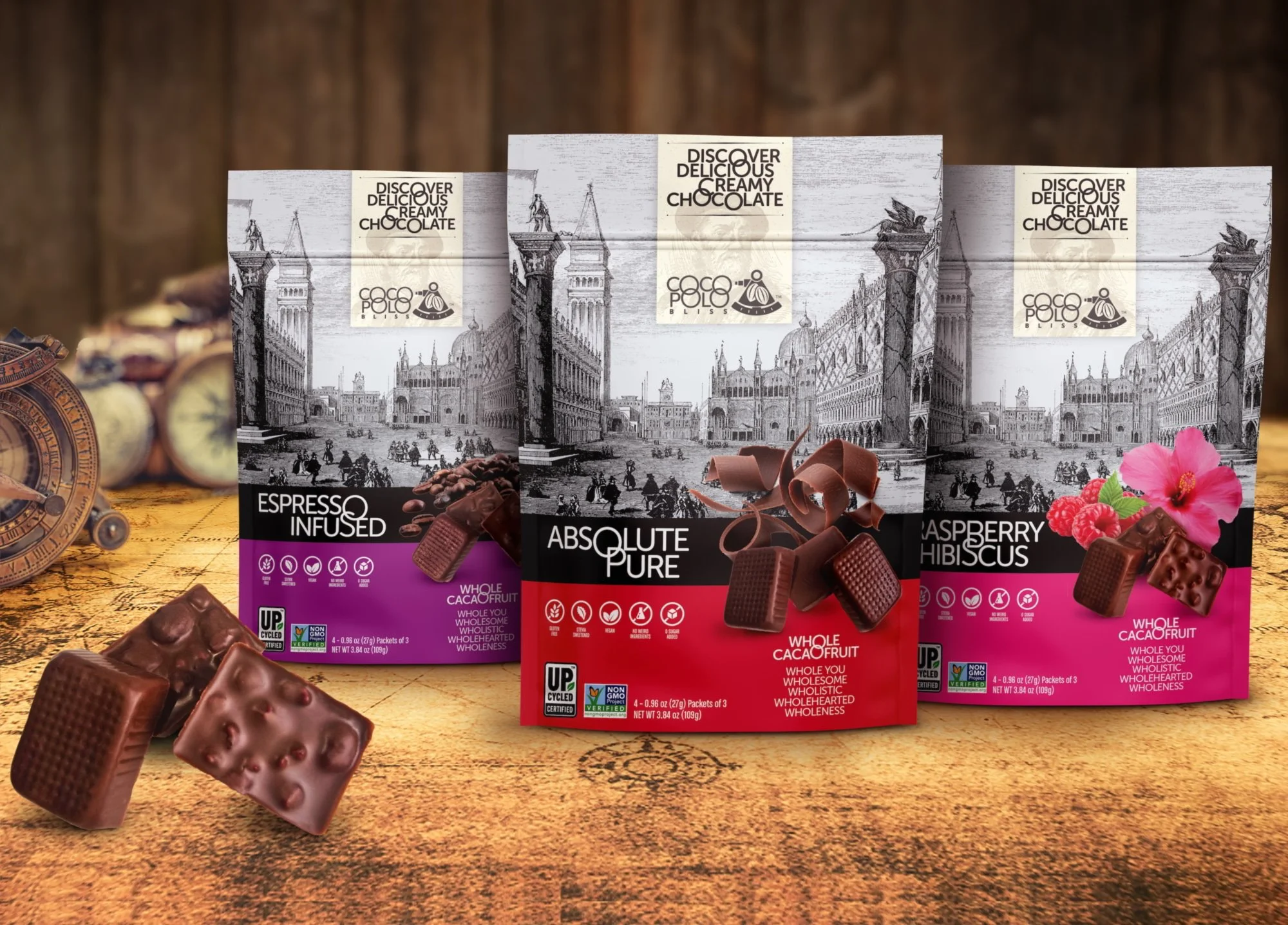 Espresso Infused, Absolute Pure, and Raspberry Hibiscus from Coco Polo Bliss
