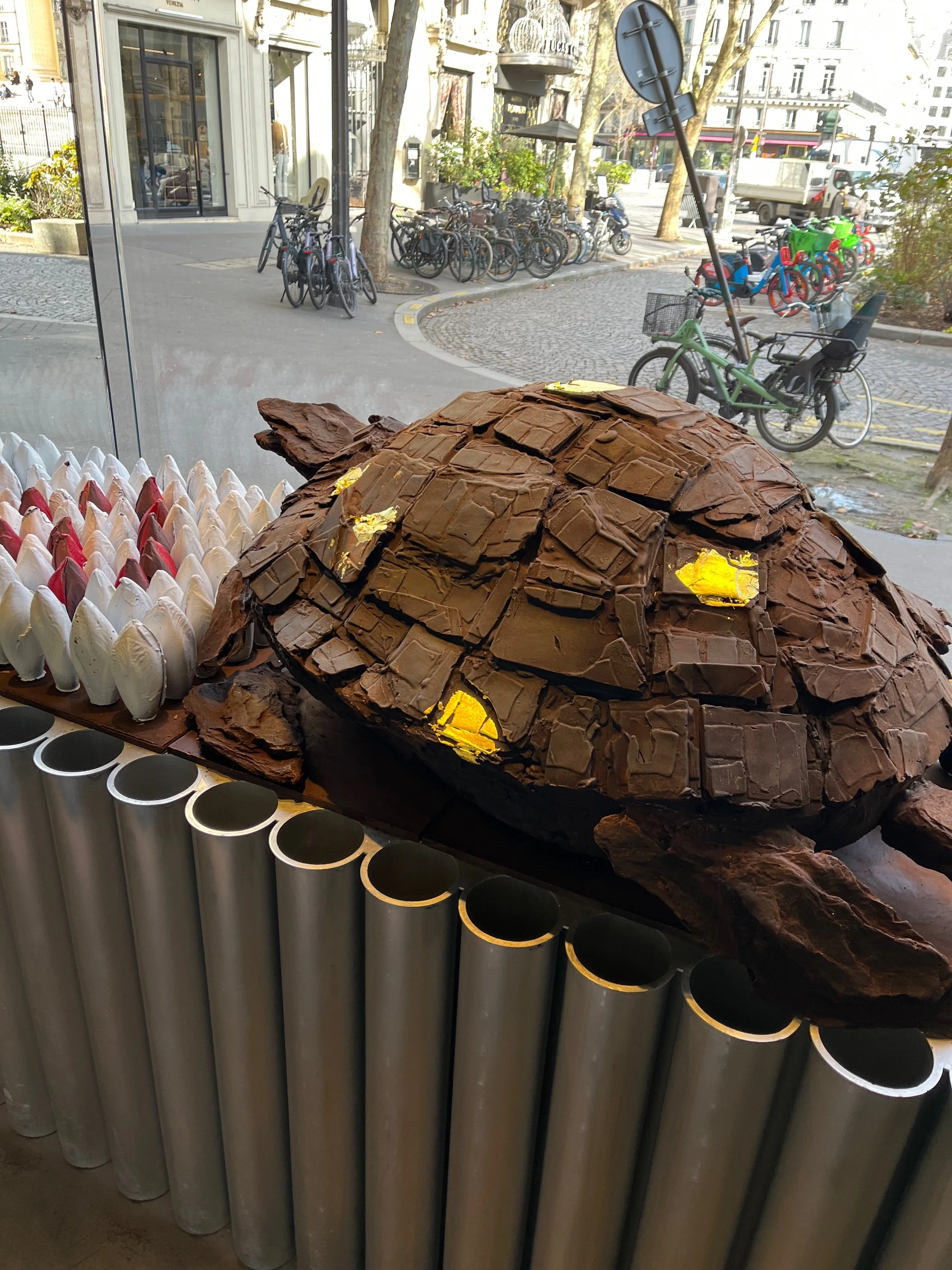 A giant chocolate sea turtle at Patrick Roger