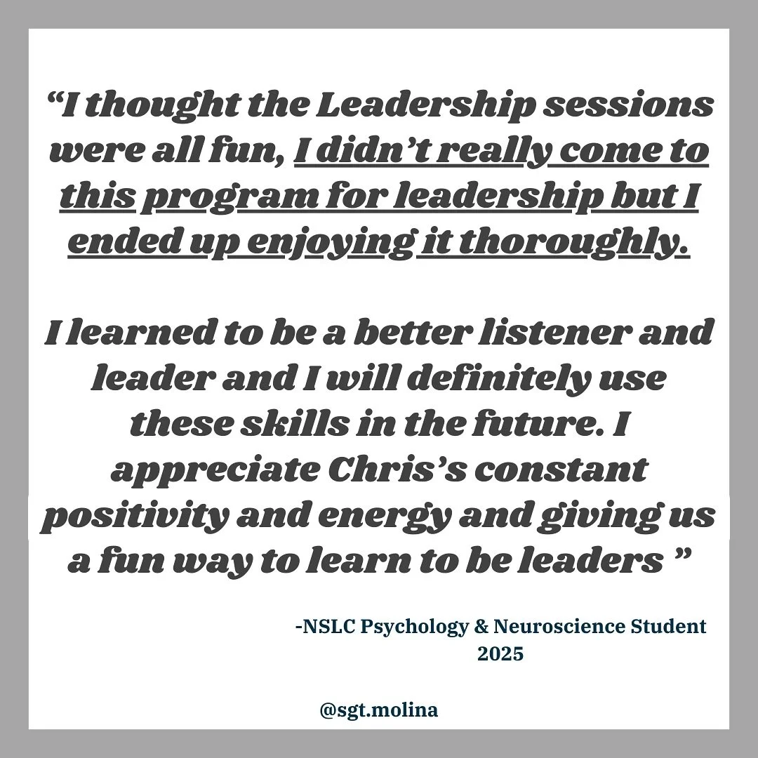 Leadership isn&rsquo;t boring!
Boring Speakers that talk about Leadership are boring! 

The testimonial in the post is directly from a HS student that attended a 9-Day program about Psychology &amp; Neuroscience. 

If I can make Leadership interestin