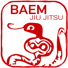 Red logo with a snake and the text 'BAEM JIU JITSU'.