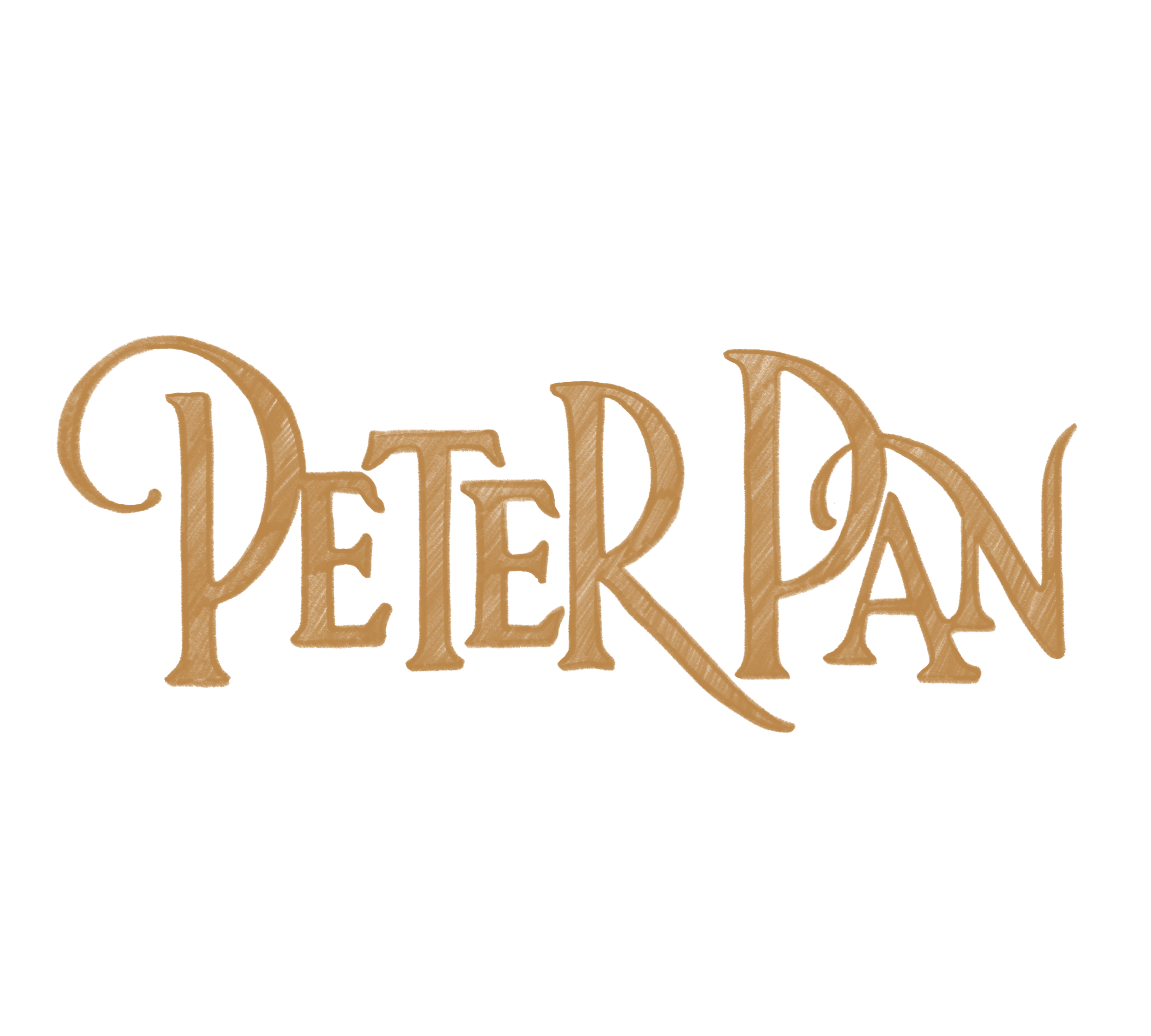 Logo of the movie Peter Pan with stylized brown text on a black background.