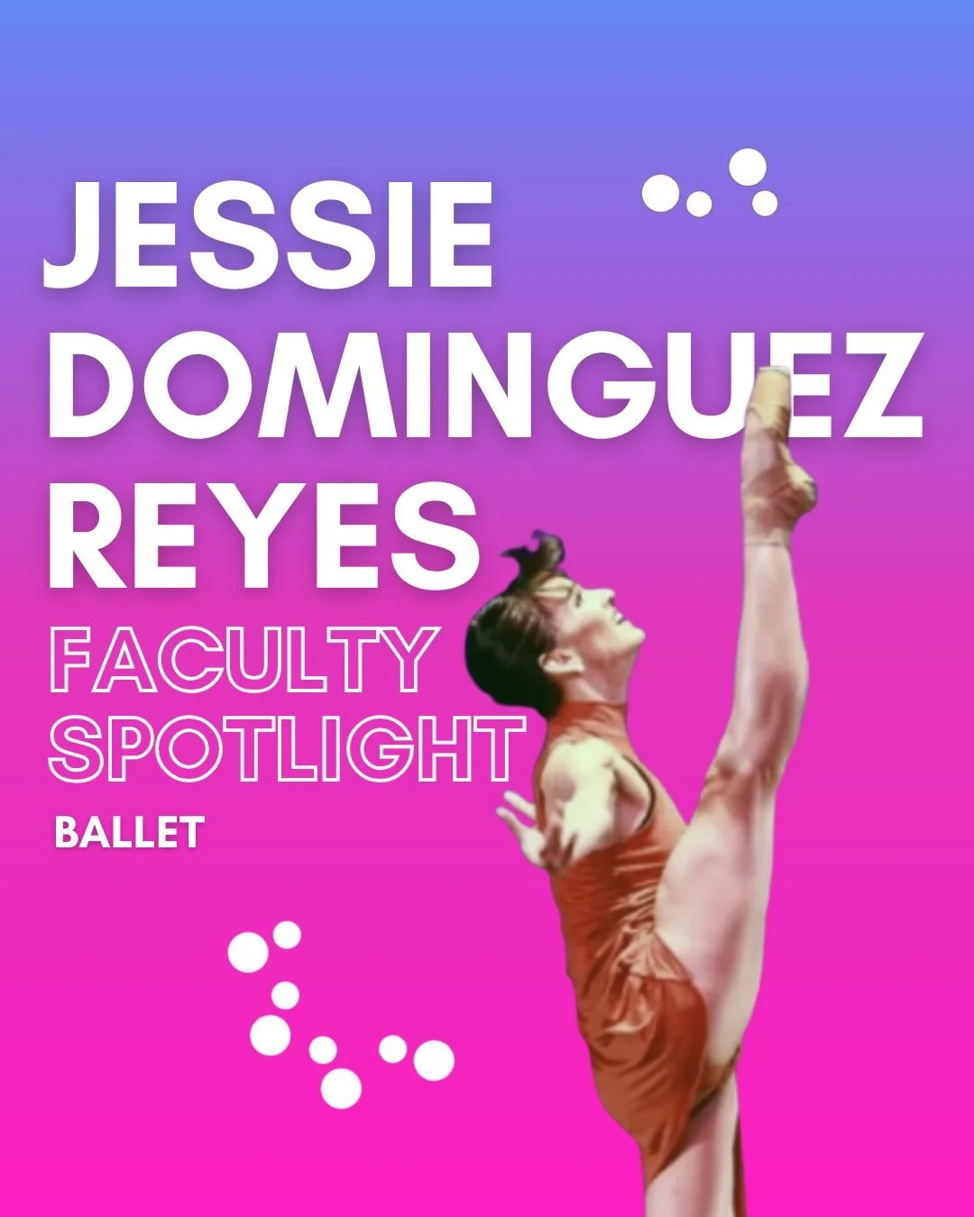 FACULTY SPOTLIGHT: Jessie Dominguez Reyes! 🩰

We are so excited to have Jessie teaching ballet to our dancers at YDW! Swipe to learn more about Jessie and her background as a ballerina.